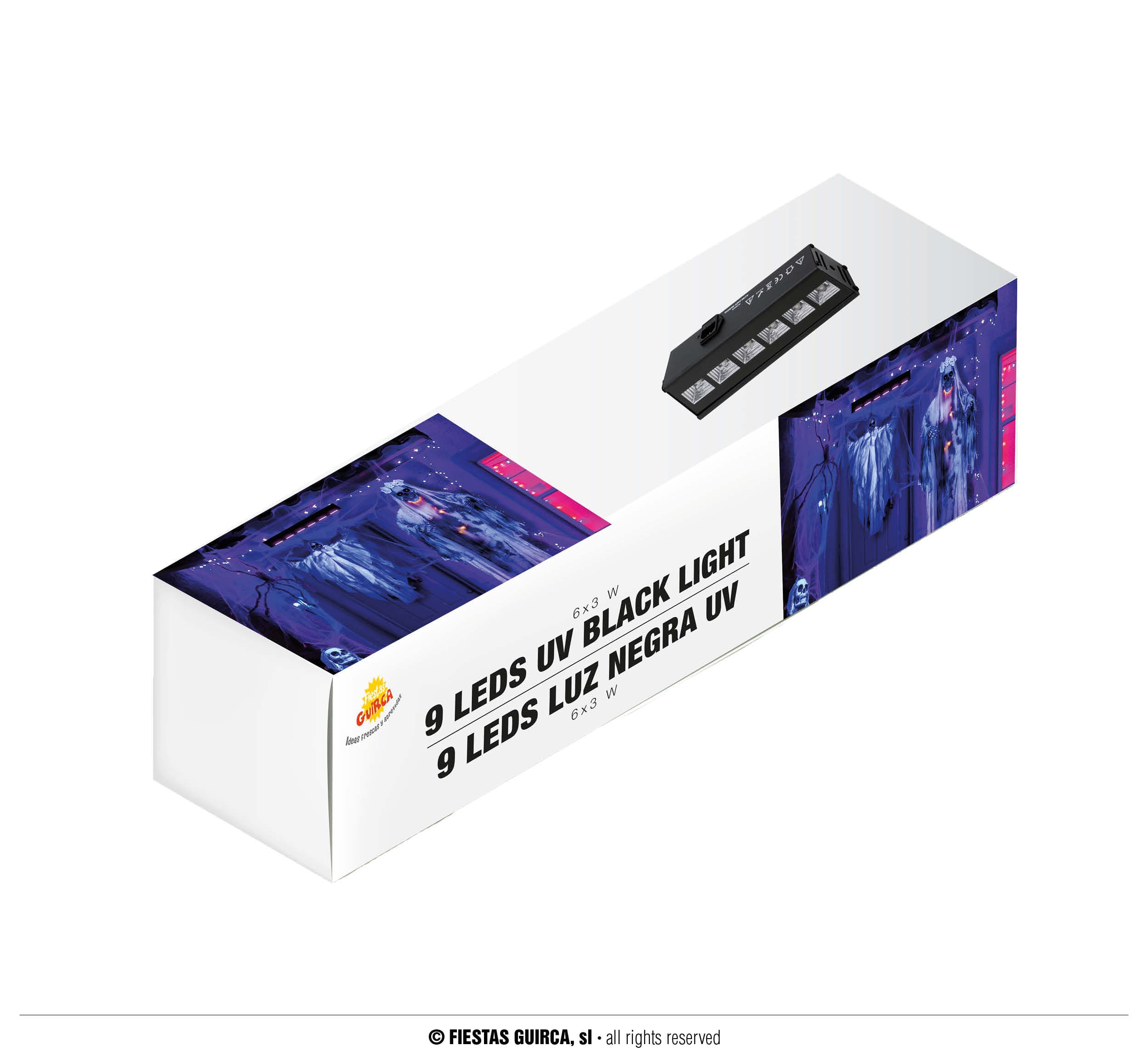 UV-sortlys med 9 LED, 9 × 3 W, til indendørs brug