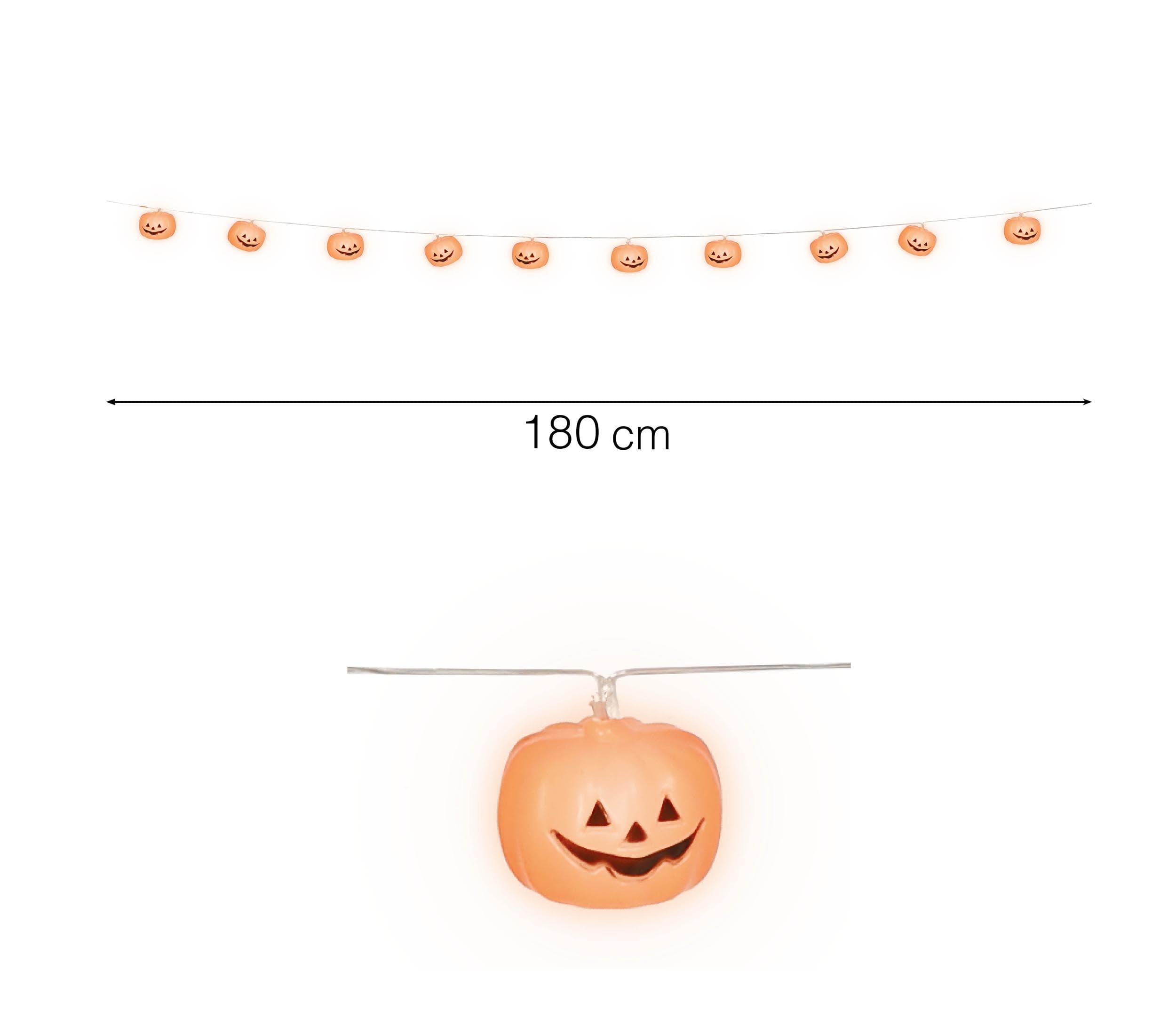 Lysguirlande med 12 kranier 220 cm, orange
