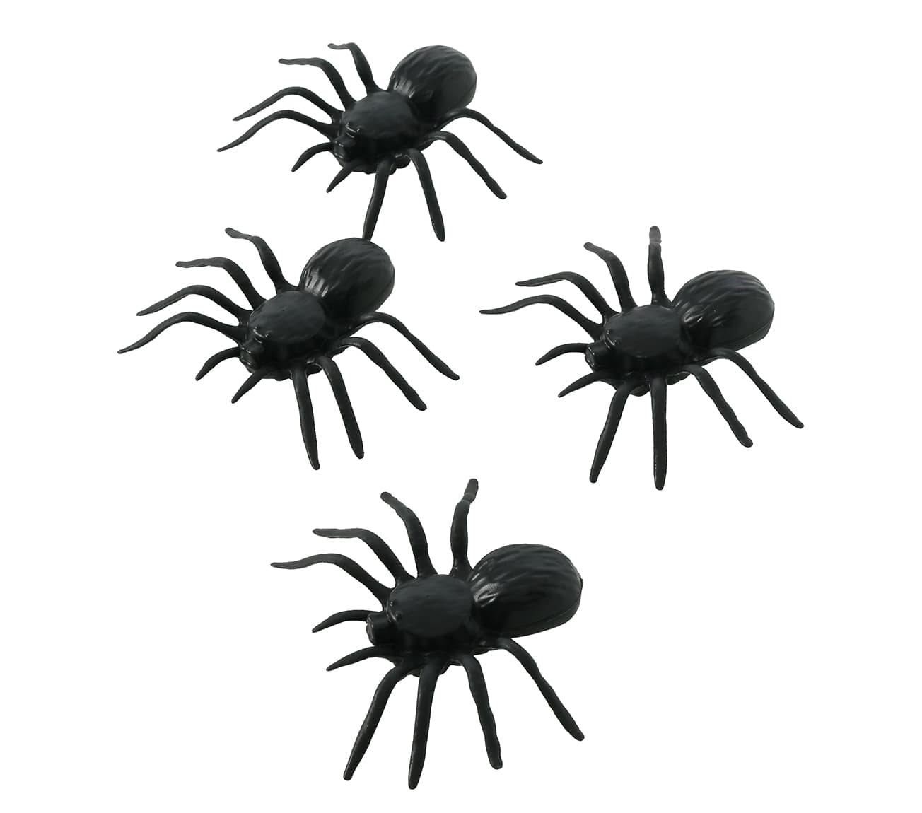 4 plastikedderkopper, 10 cm