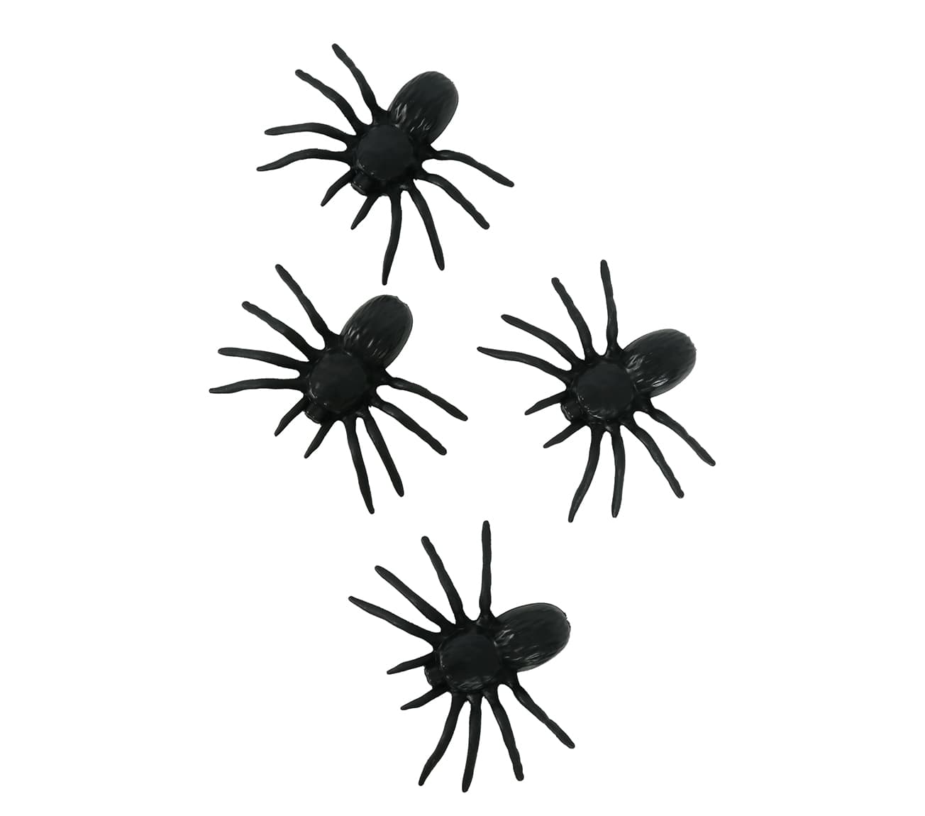4 plastikedderkopper, 10 cm