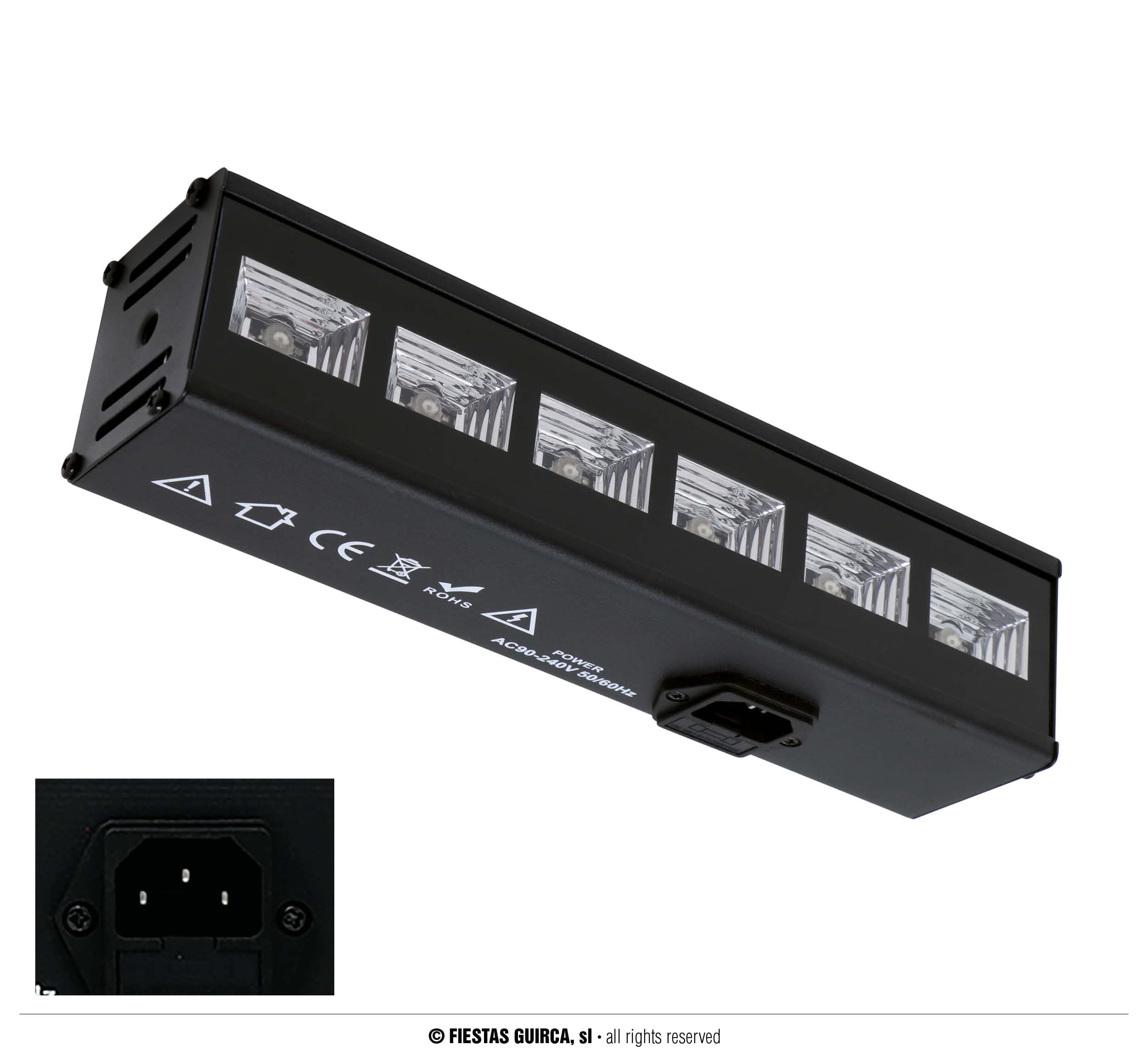 UV-sortlys med 6 LED, 6 × 3 W, til indendørs brug