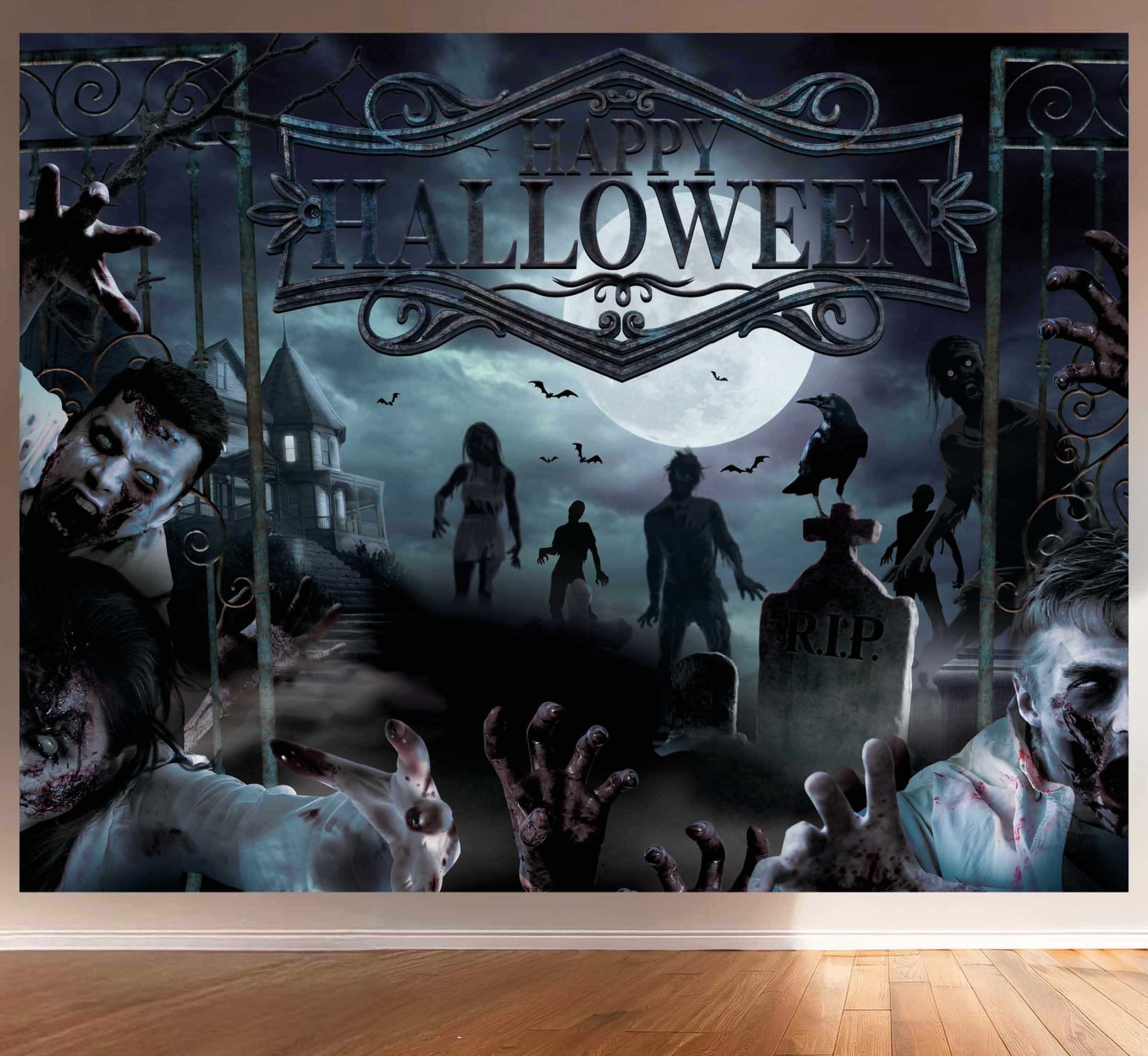 Baggrund til halloweenfest med zombier, stof, 220 × 150 cm
