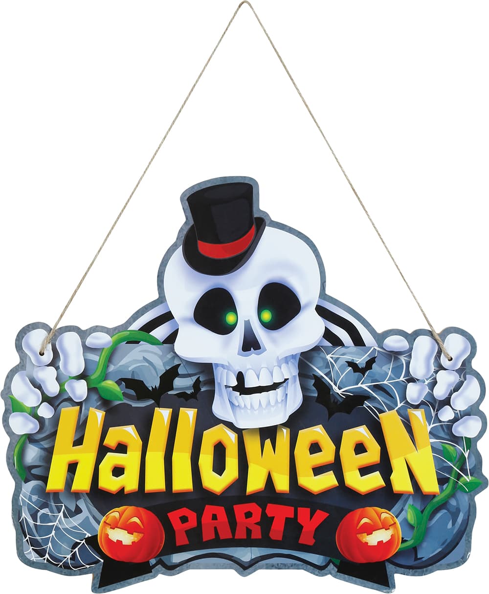 Skilt "Happy Halloween" med kranie, 35 × 20 cm, træ