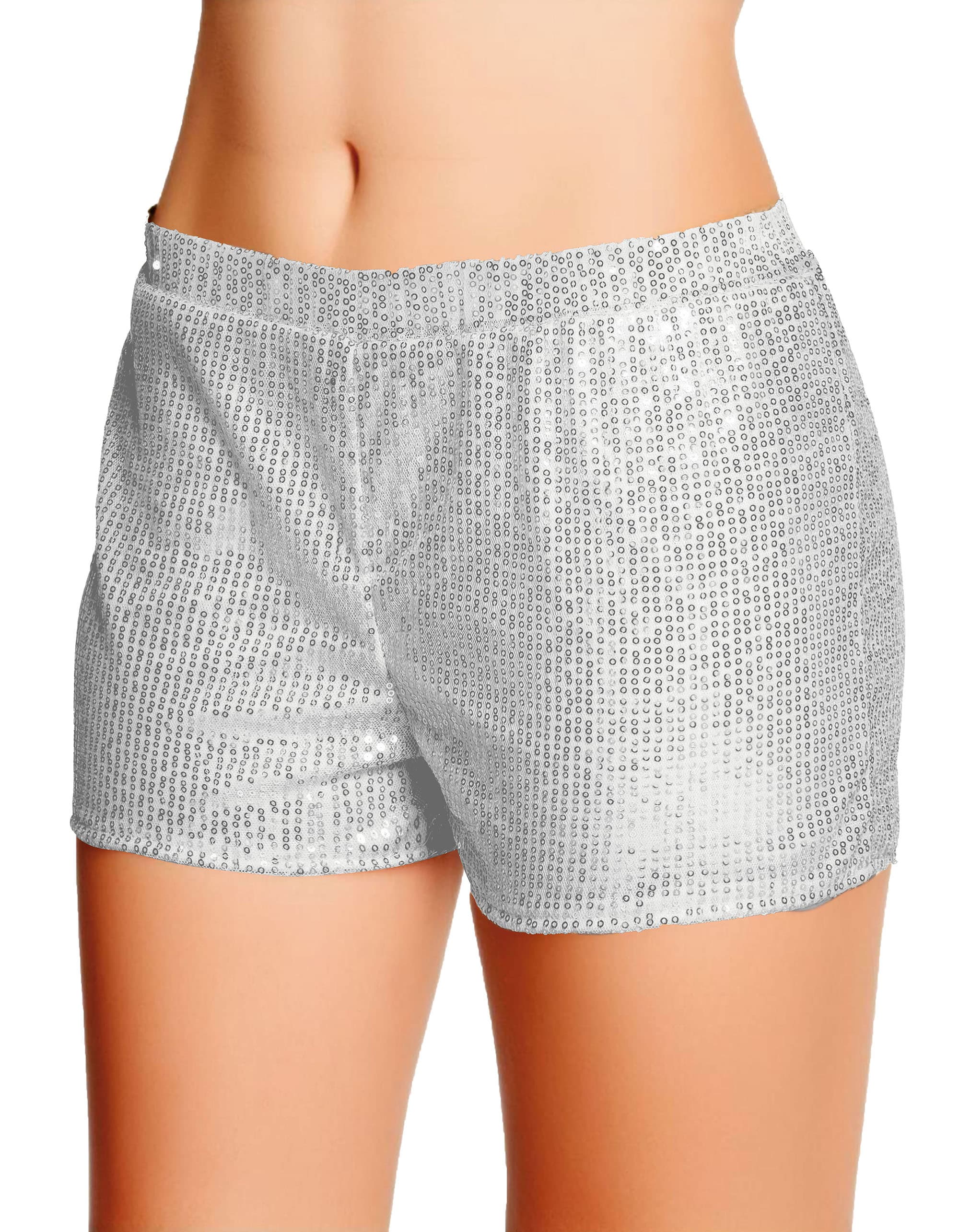 Shorts med sølvpailletter til voksne, str. 42-44 (L)