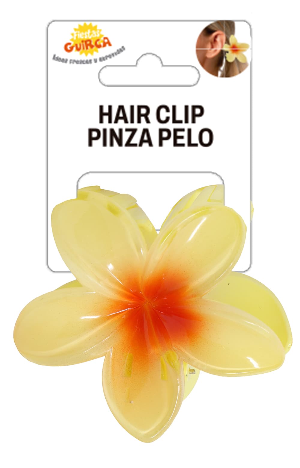 Hårspænde med gul blomst, 8 cm, PVC