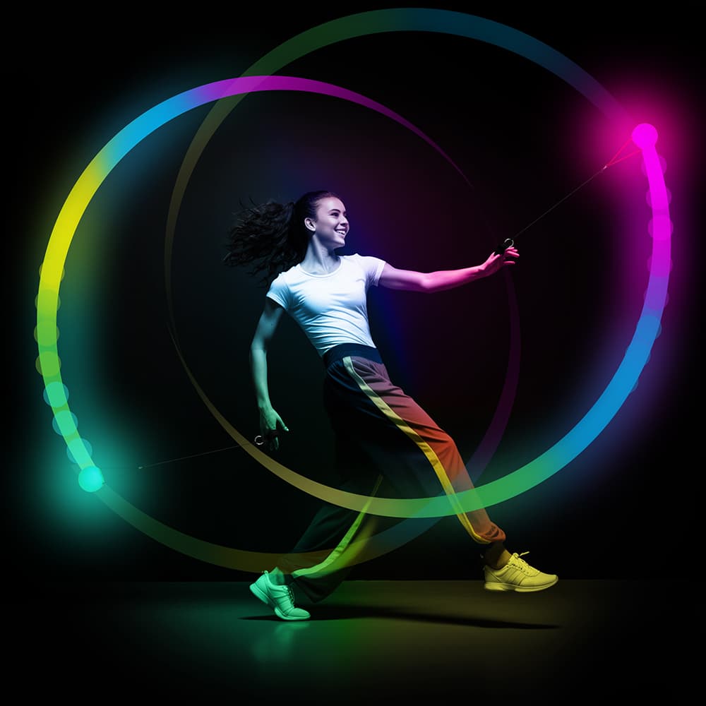 Flerfarvet dansekugle med LED 7 cm