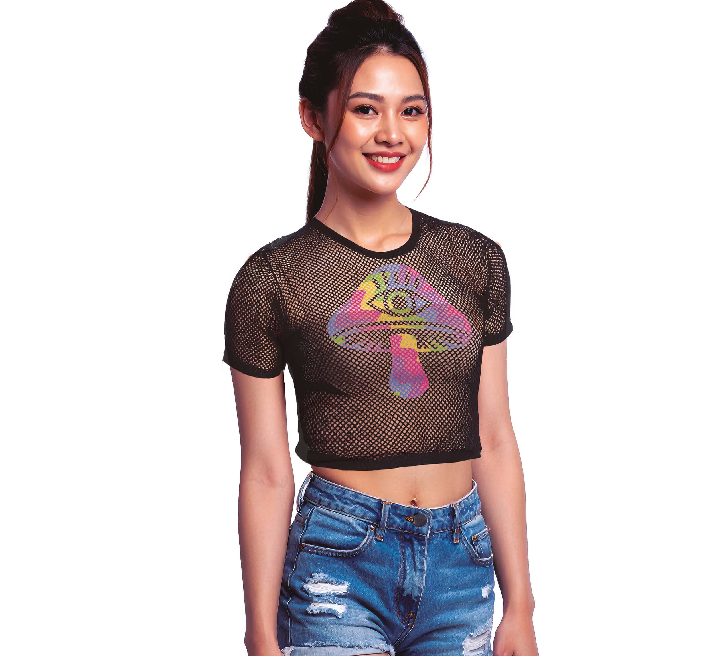 Net-T-shirt med svampe til damer