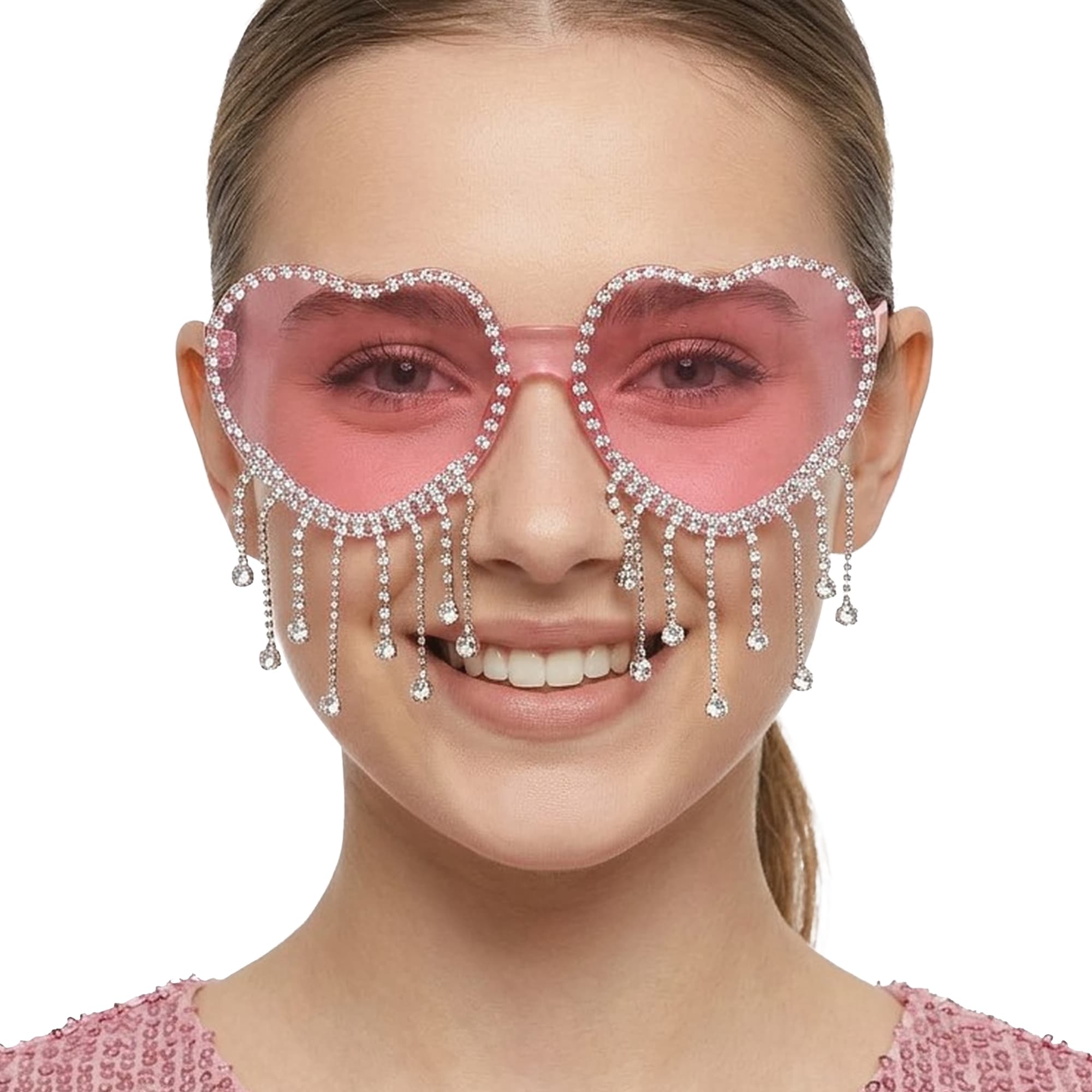 Hjertebriller med rhinsten, pink, model 27691
