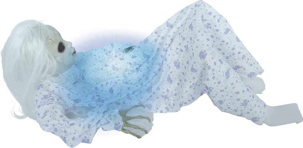 Svævende død kvinde med lys, lyd og bevægelse, 70 cm