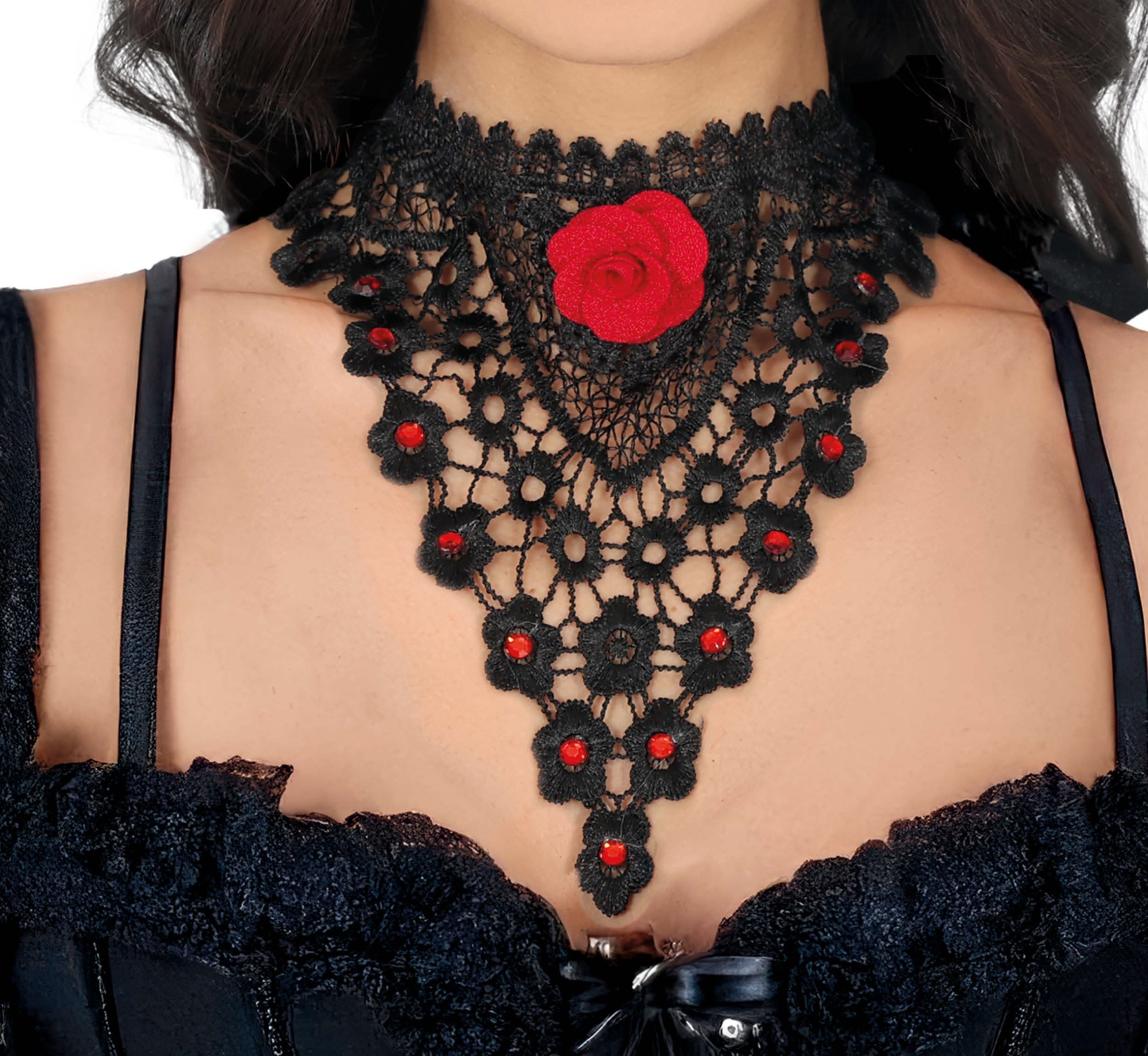 Choker med broderede røde roser