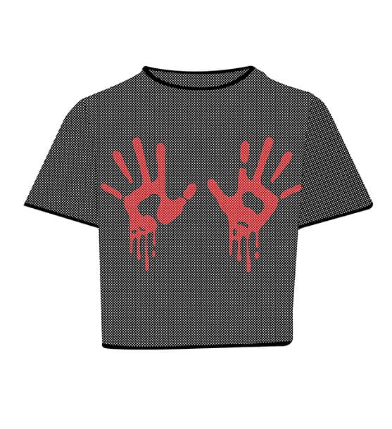 Mesh-T-shirt med blodige hænder, str. L (42-44)