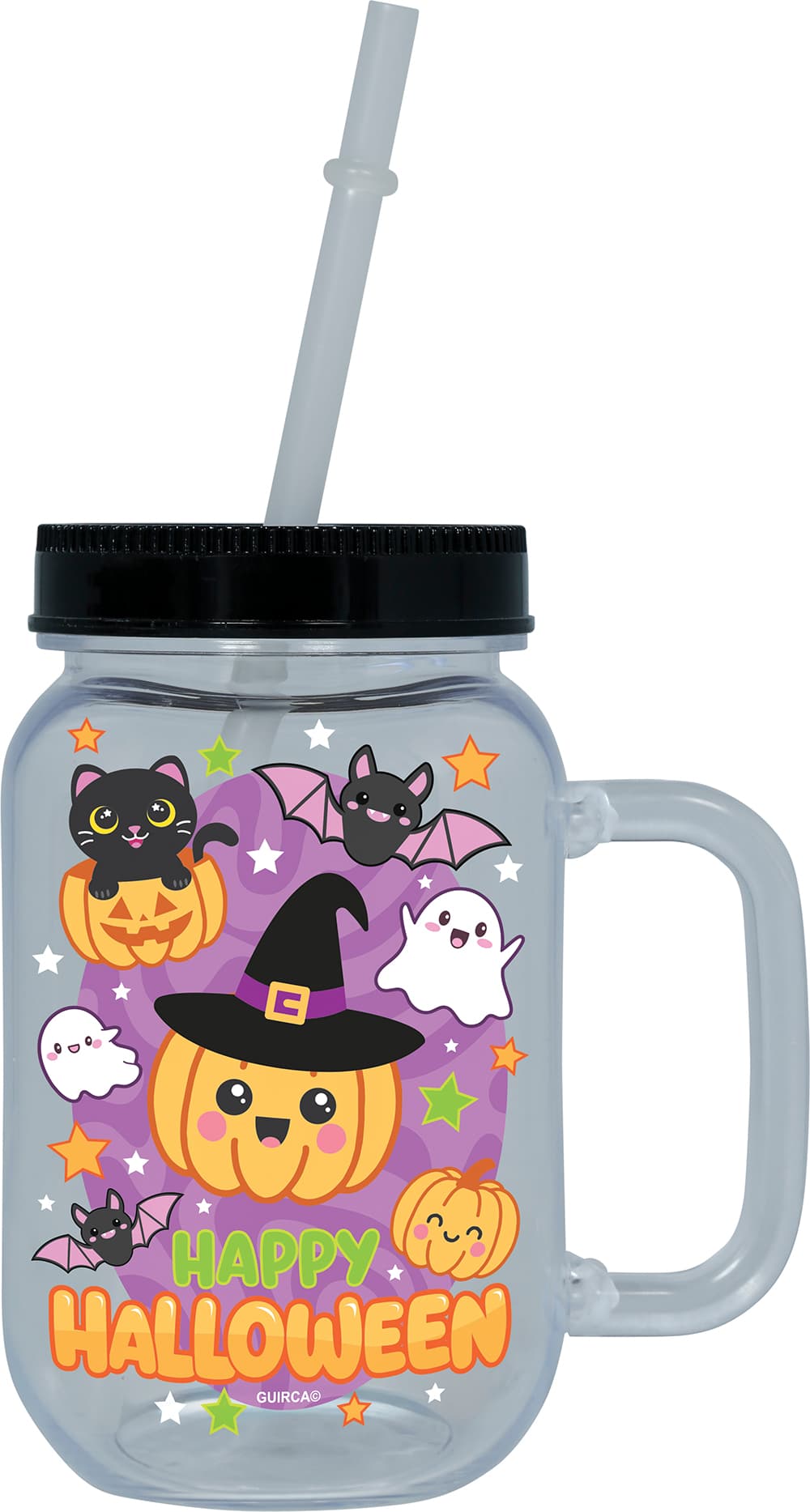 Kande "Happy Halloween" med sugerør, PVC, 14 cm