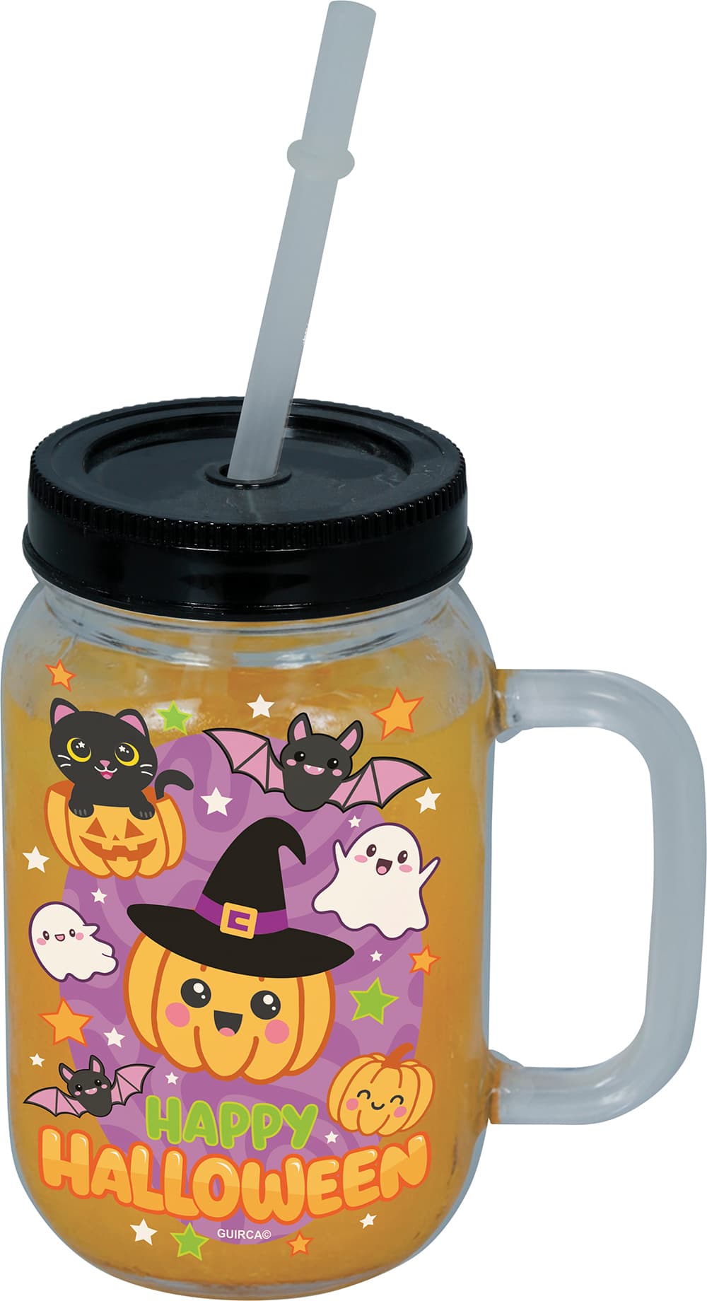 Kande "Happy Halloween" med sugerør, PVC, 14 cm