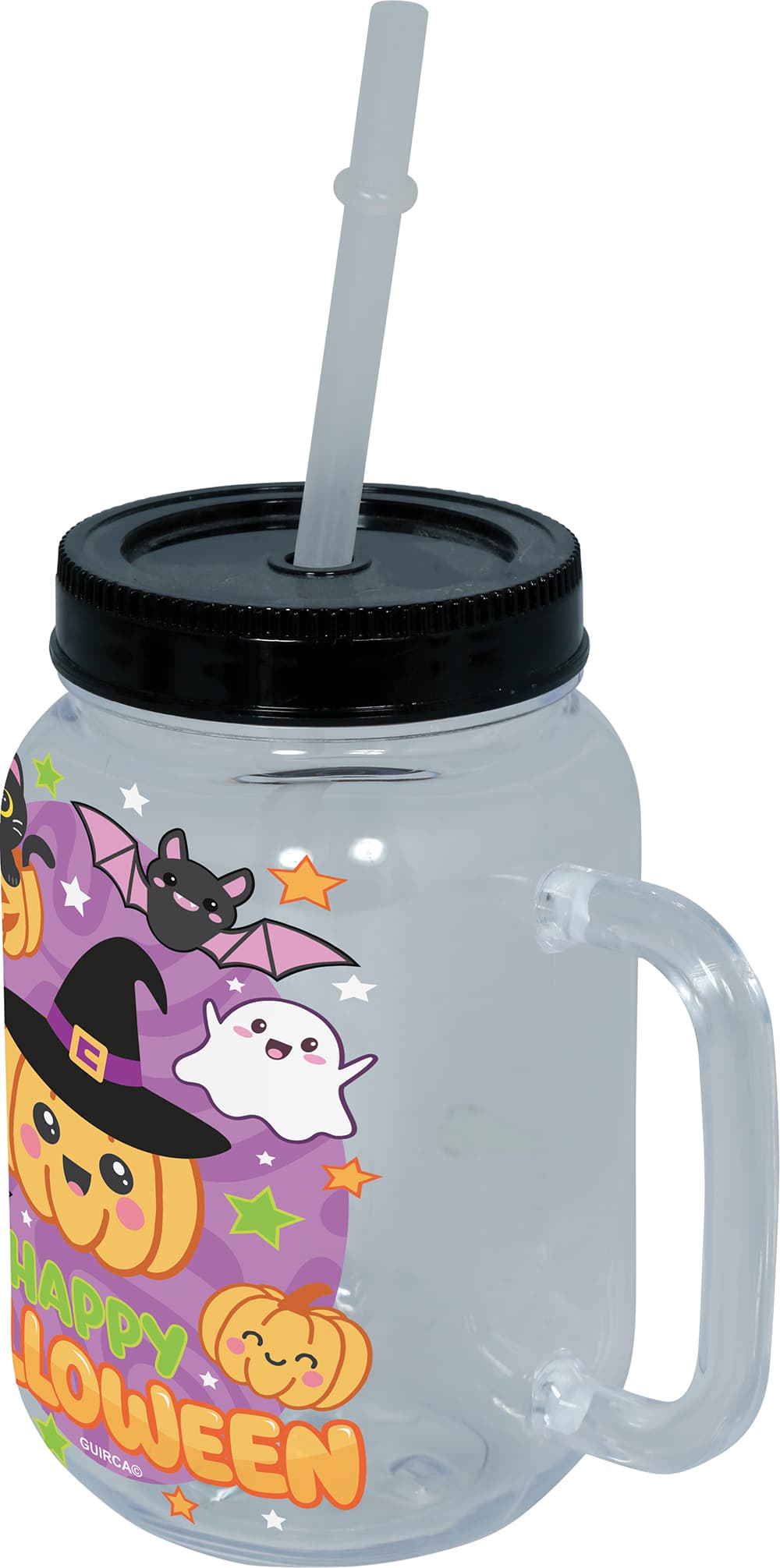 Kande "Happy Halloween" med sugerør, PVC, 14 cm