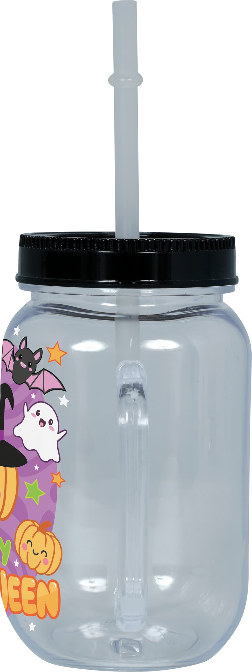 Kande "Happy Halloween" med sugerør, PVC, 14 cm