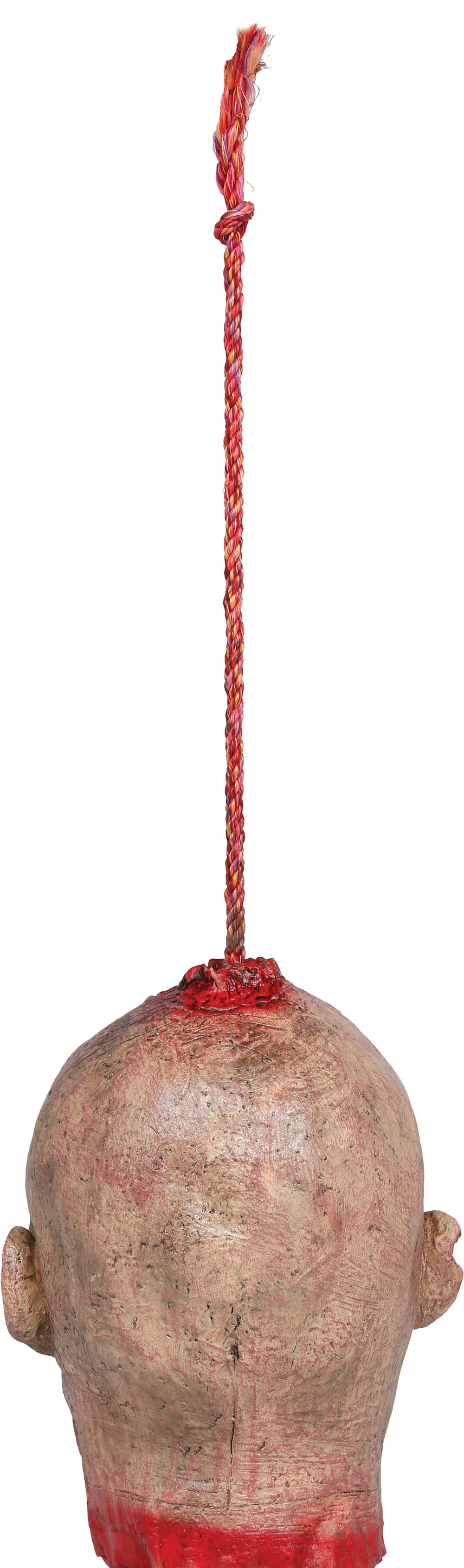 Hængende blodigt zombiehoved i latex, 28 cm