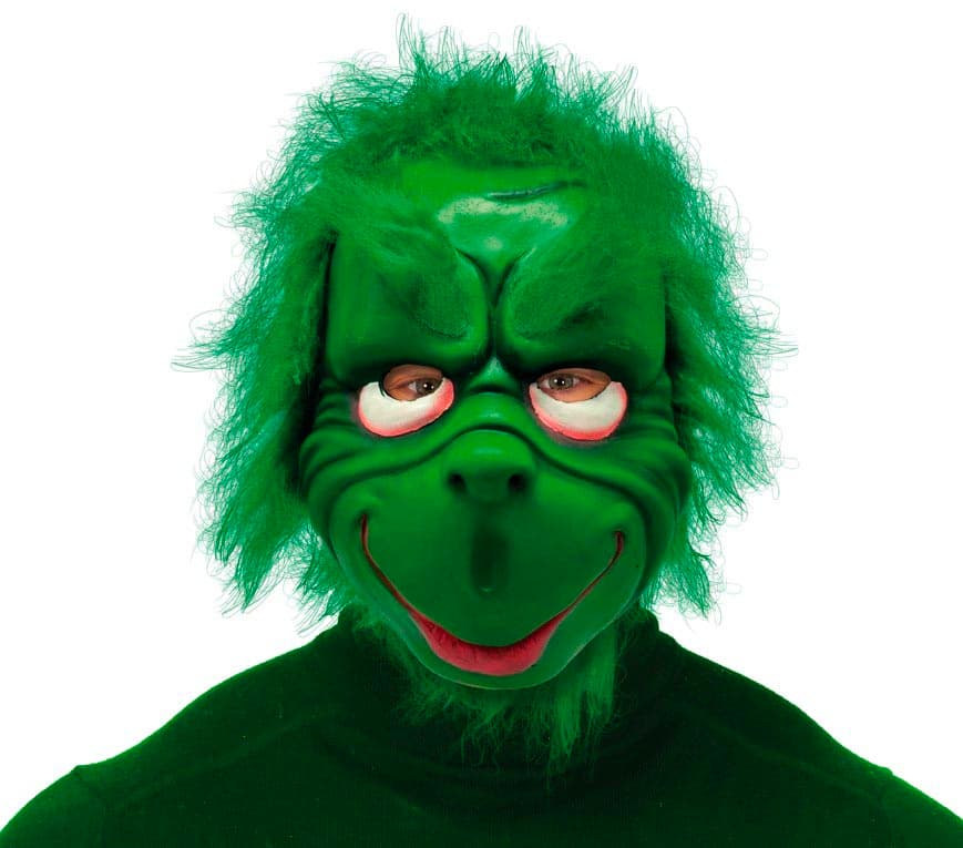 Latexmaske af gnaven grøn nisse med hår