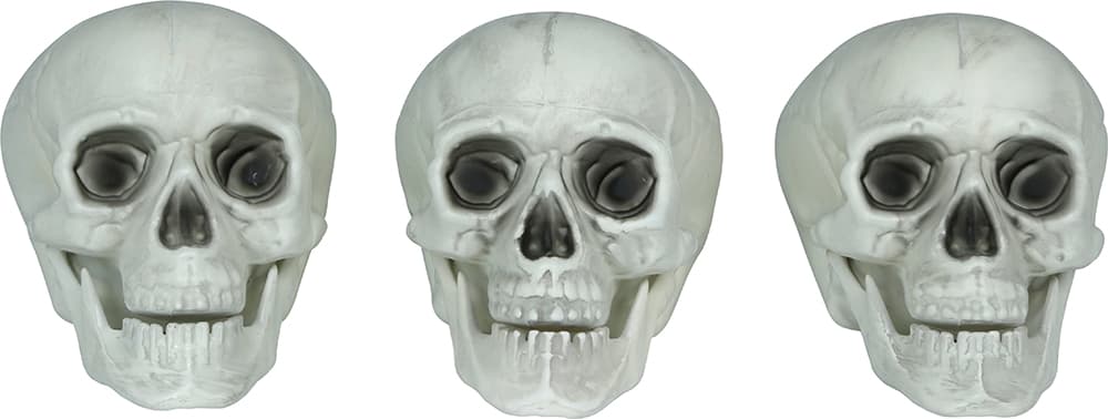 Sæt med 3 kranier, PVC, 15 cm