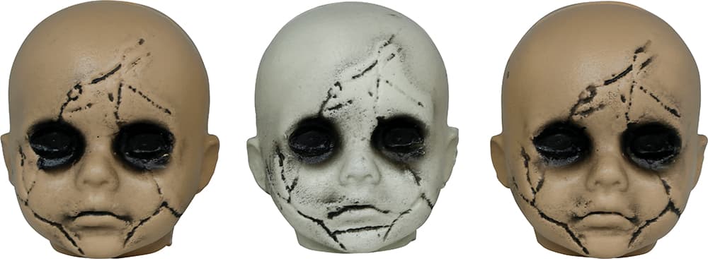 Sæt med 3 uhyggelige børnehoveder, PVC, 10 cm