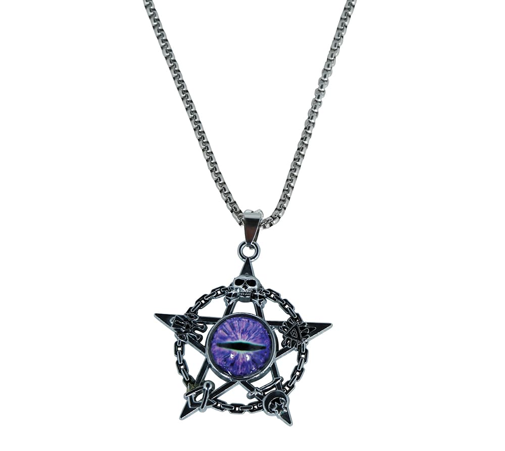 Halskæde med lilla dæmonøje, metal, 5 cm