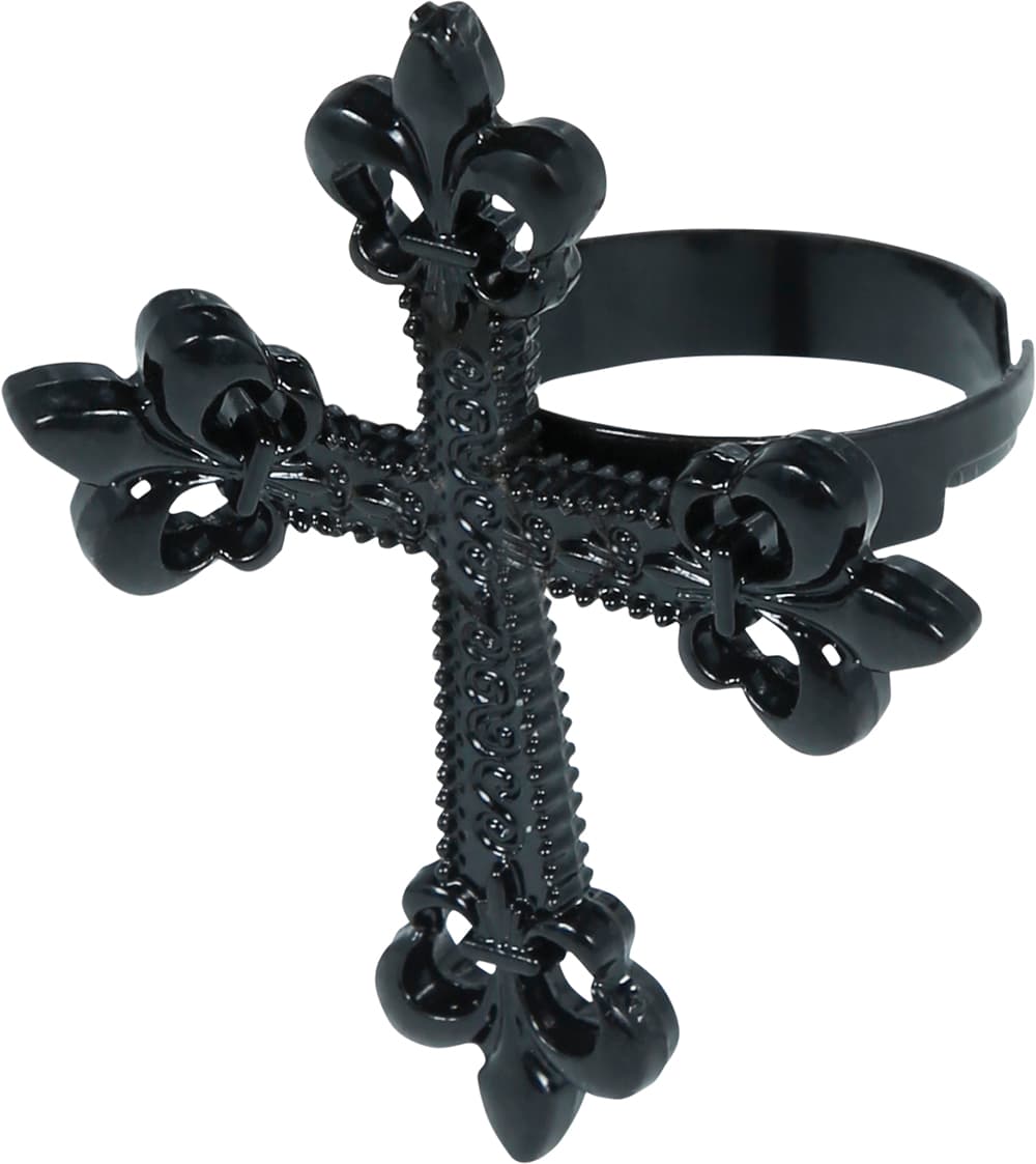 Ring med gotisk kors, metal, 4 cm