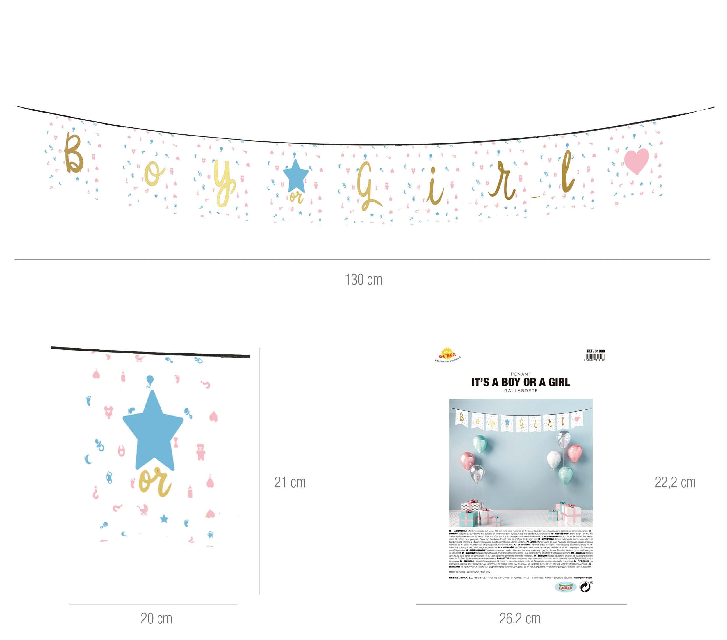 Vimpelkæde "It's a Boy or a Girl" 220 cm