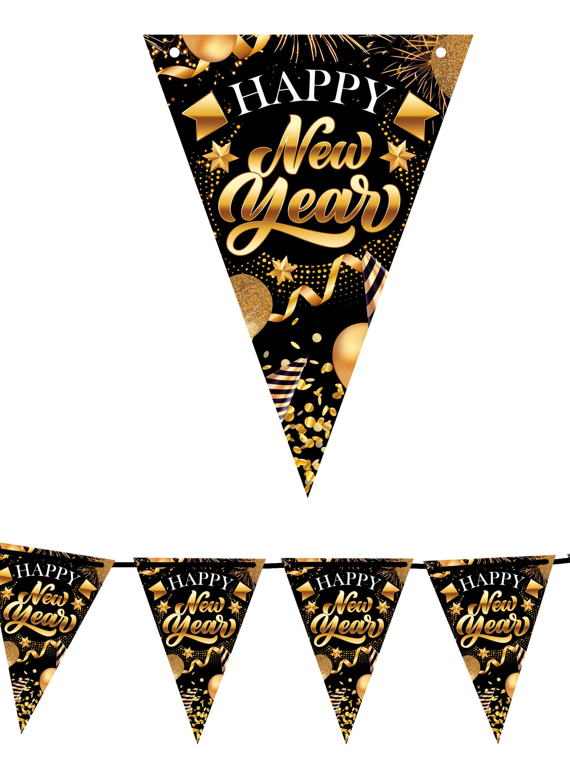 Vimpelguirlande "Happy New Year", 300 cm, papir, 19 × 27 cm