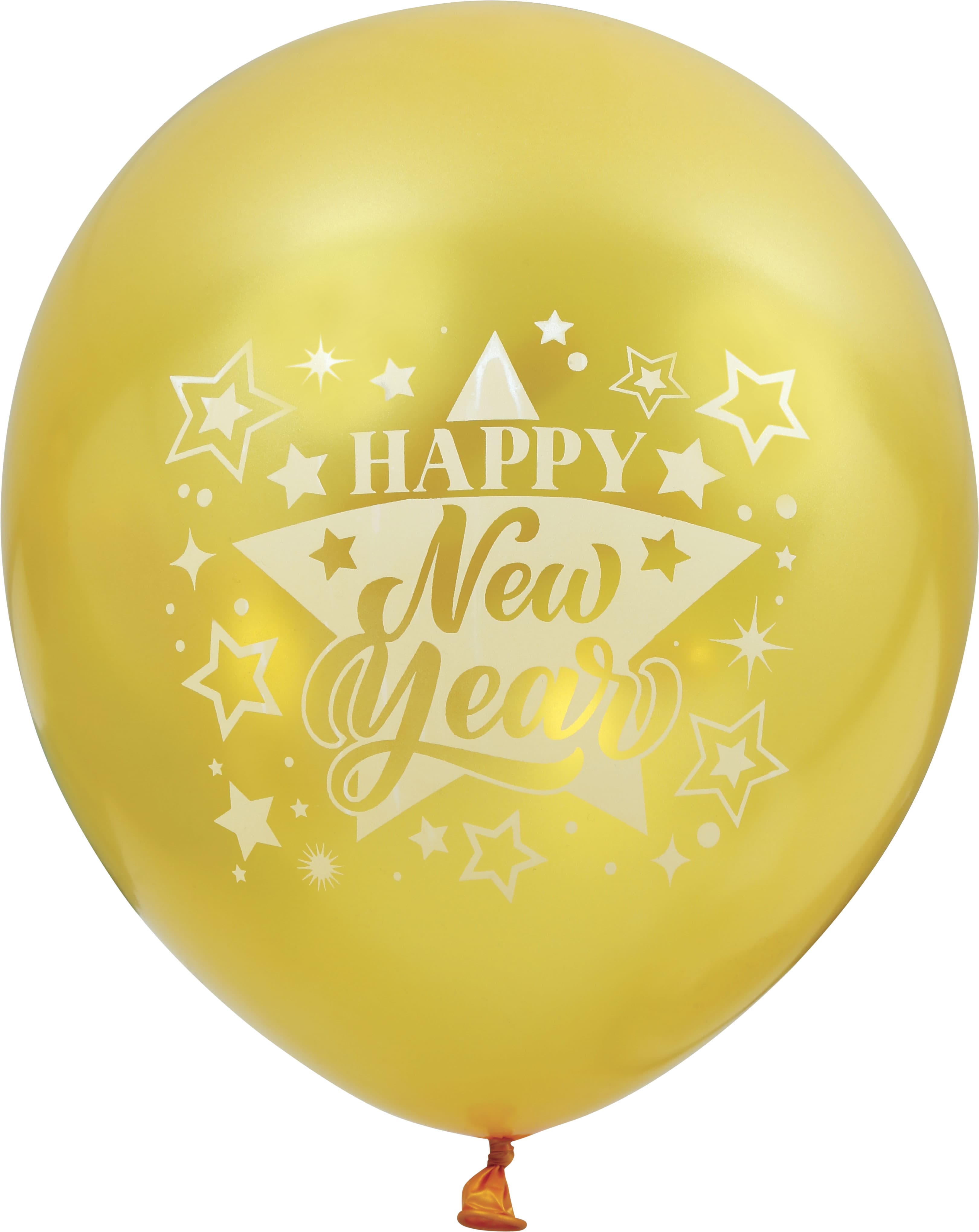 Pose med 10 guldfarvede balloner "Happy New Year", latex