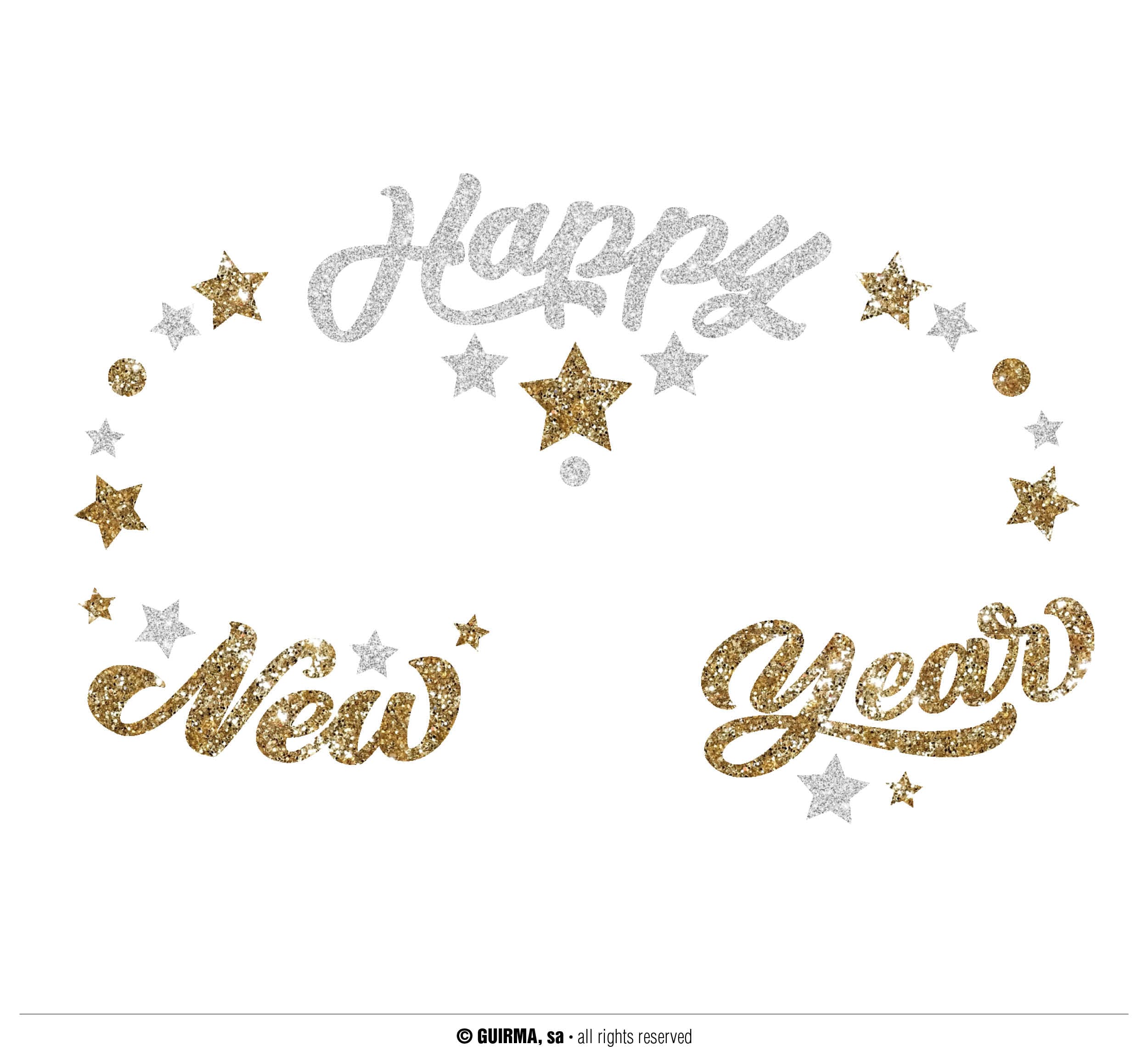 Selvklæbende ansigtssmykker "Happy New Year", 15 × 14 cm, guld og sølv