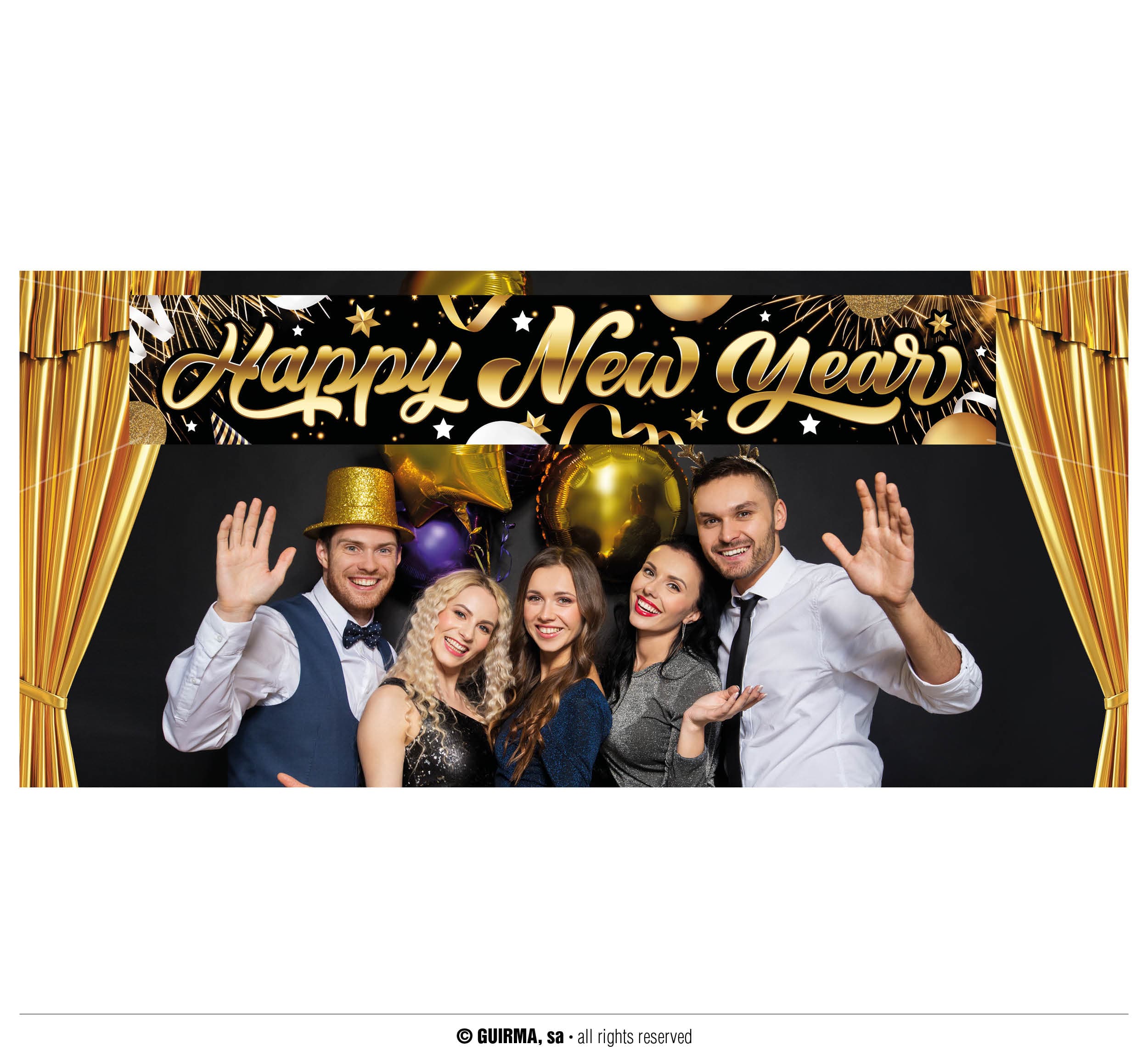 Skilt "Happy New Year" i stof, 290 × 50 cm