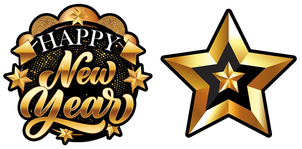 Guirlande "Happy New Year", 300 cm, 16 × 16 cm, guld og sort