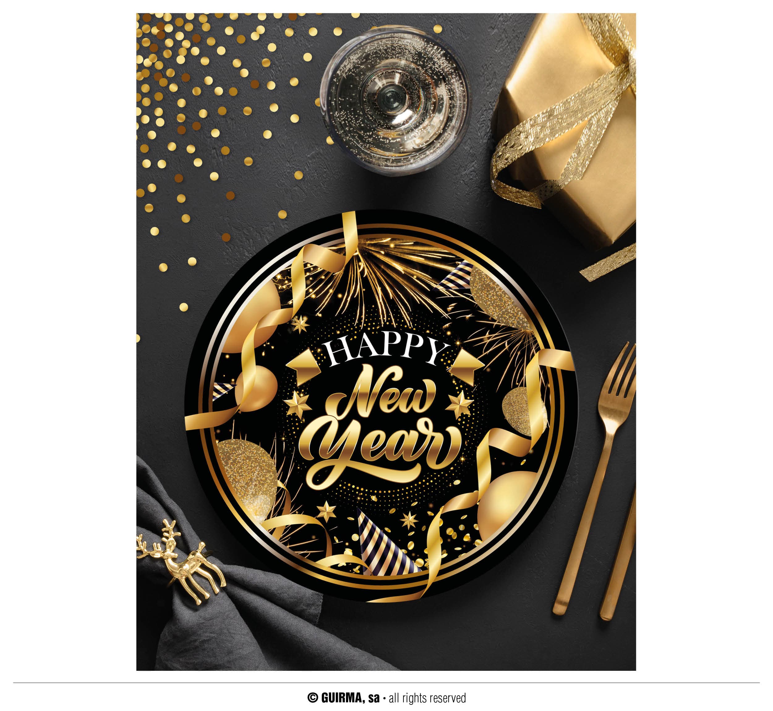 Pose med 6 tallerkener "Happy New Year", 23 cm