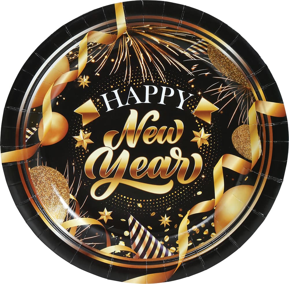 Pose med 6 tallerkener "Happy New Year", 23 cm