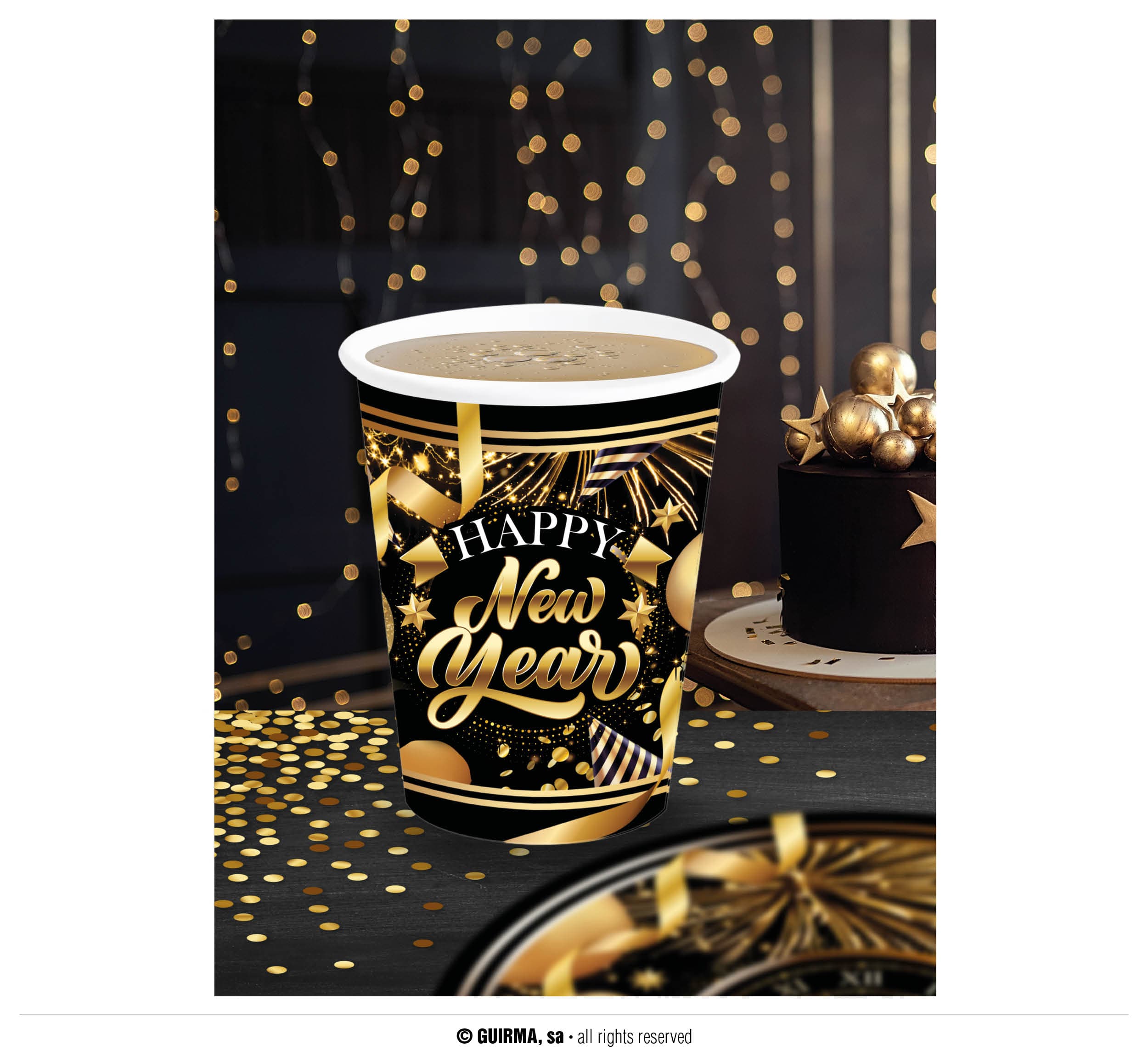 Pose med 6 bægre "Happy New Year", 240 ml, 9 cm