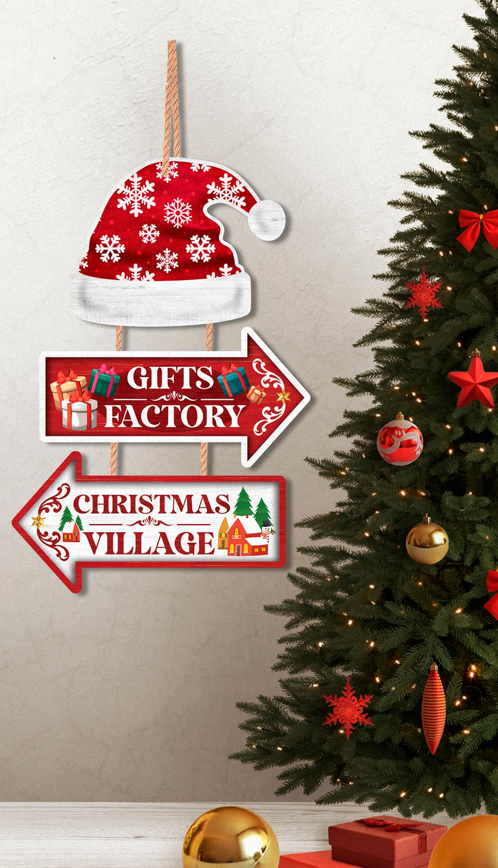 Juleskilt "Gifts Factory", 36 × 24 cm