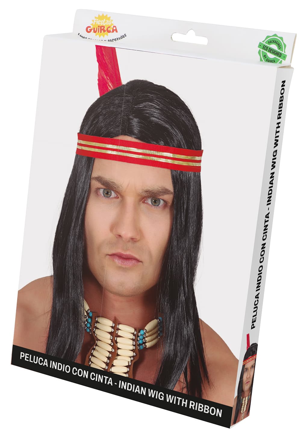 Indianerparyk med pandebånd og fjer (i æske)