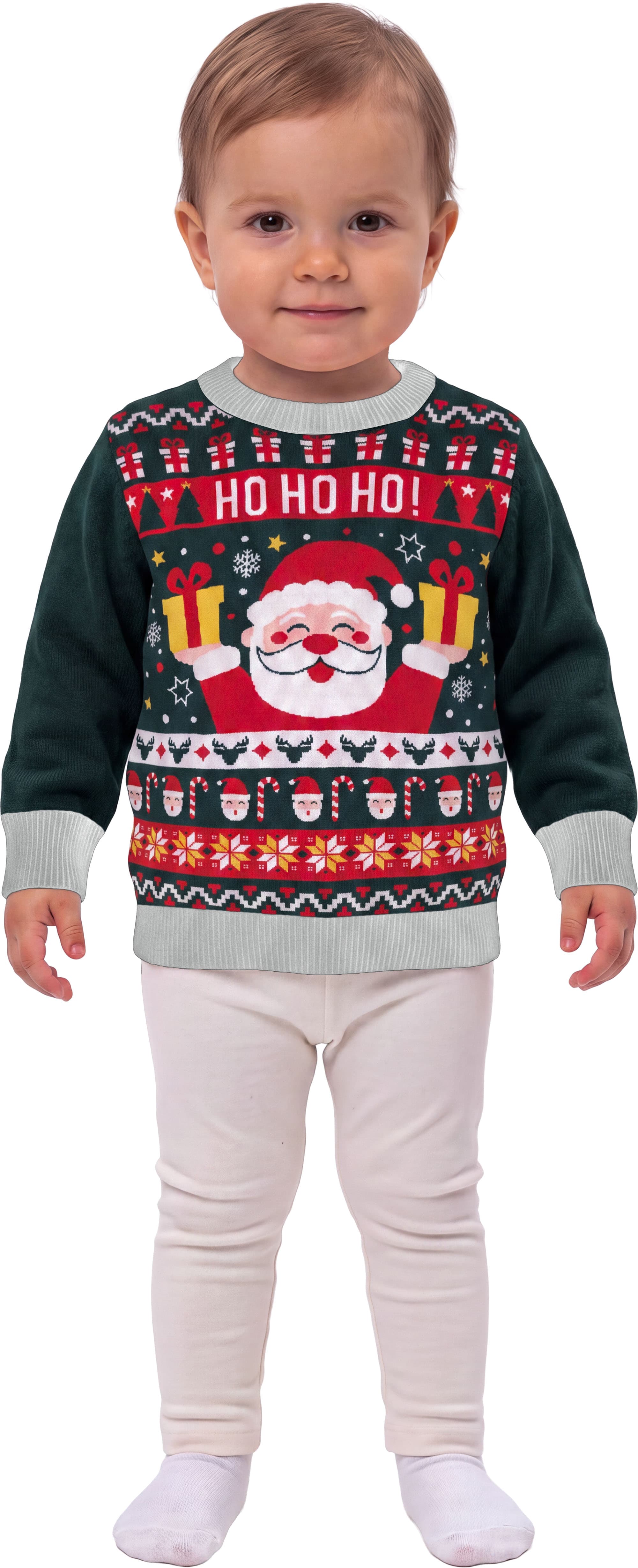 Grøn julesweater i uld til baby