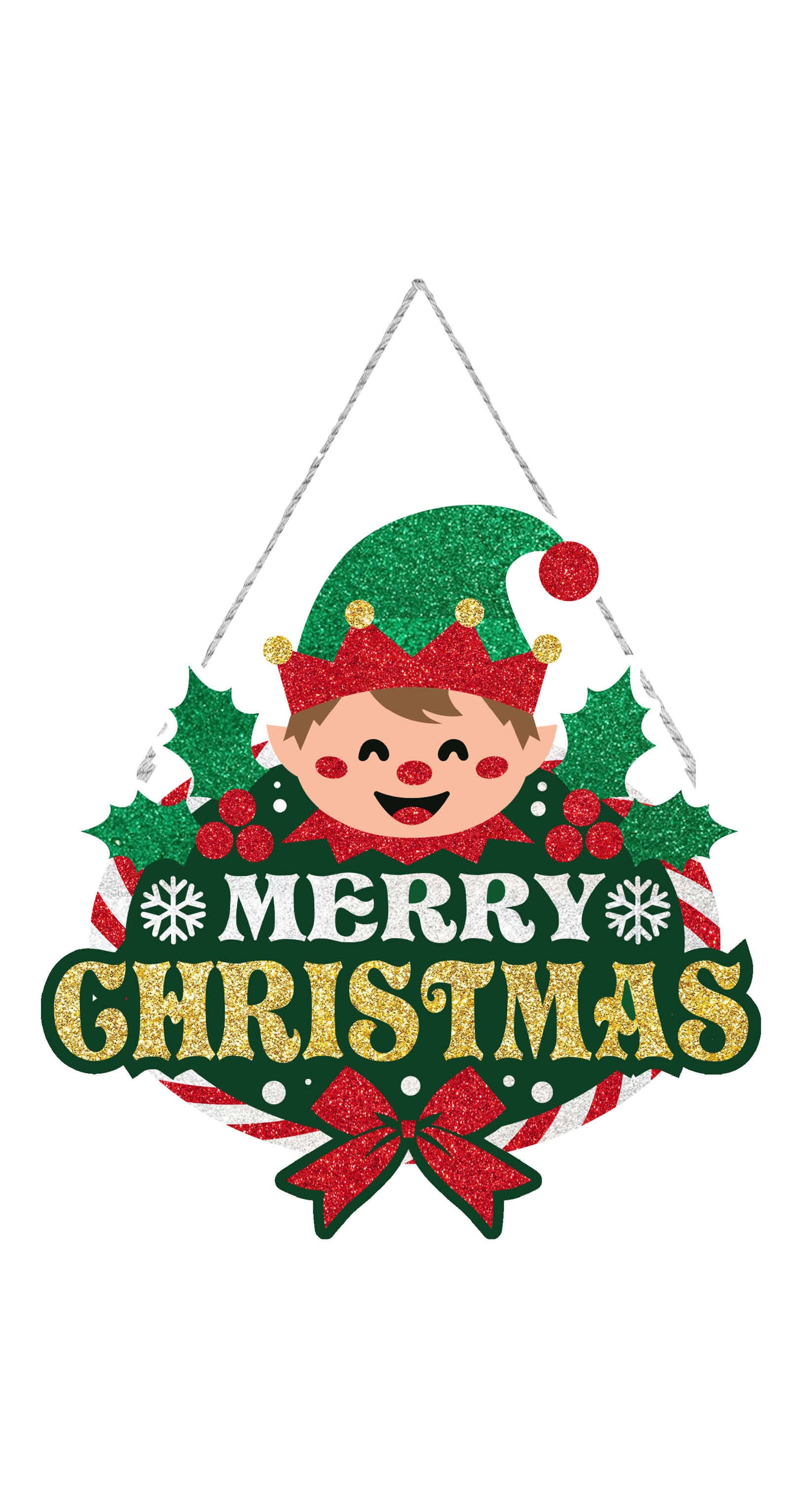 Glimmerskilt med nisse "Merry Christmas" 35 × 35 cm