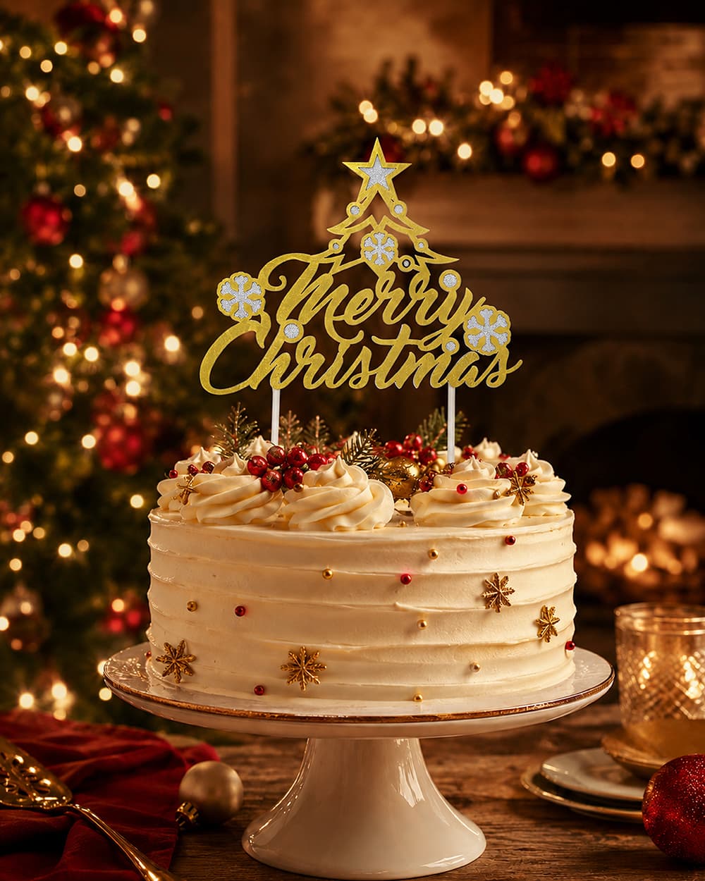 Kagetopper "Merry Christmas" i guld, 16 × 24 cm
