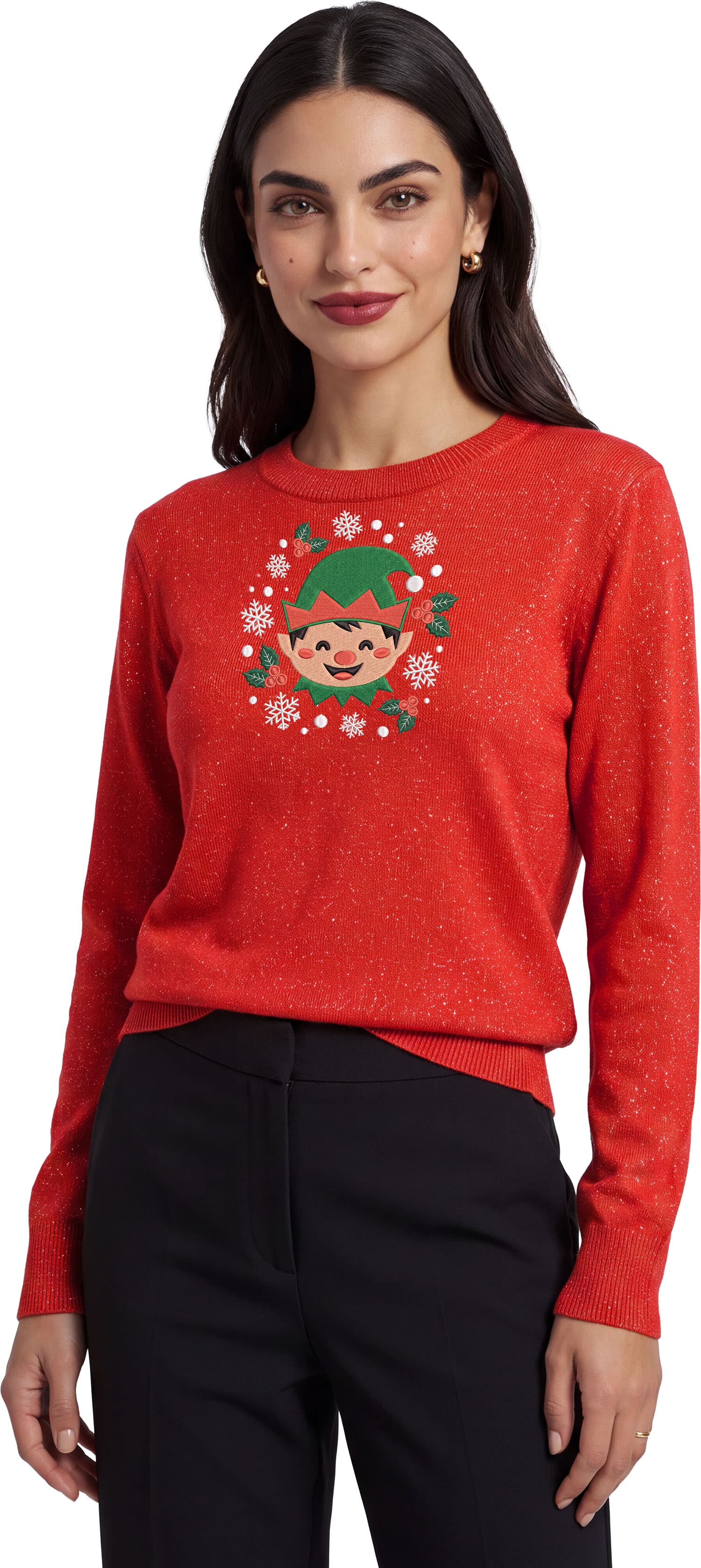 Sweater med nisse i glitter til damer