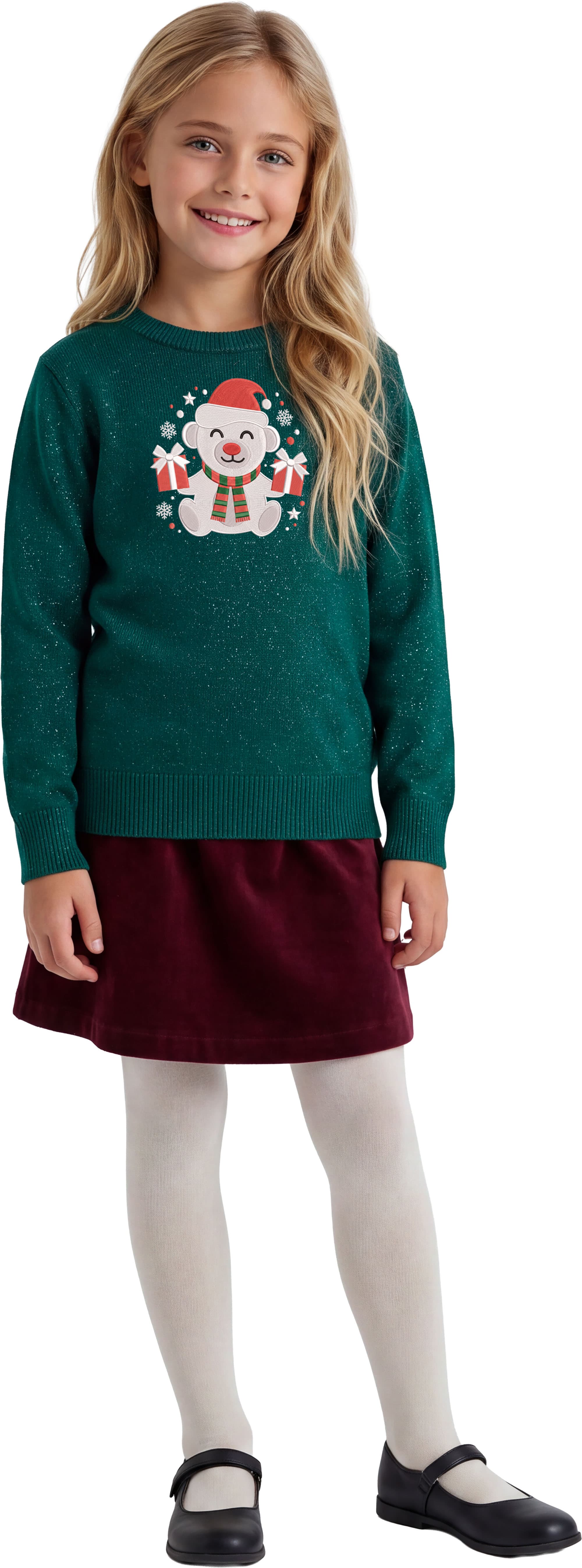 Sweater med isbjørn i glitter til børn