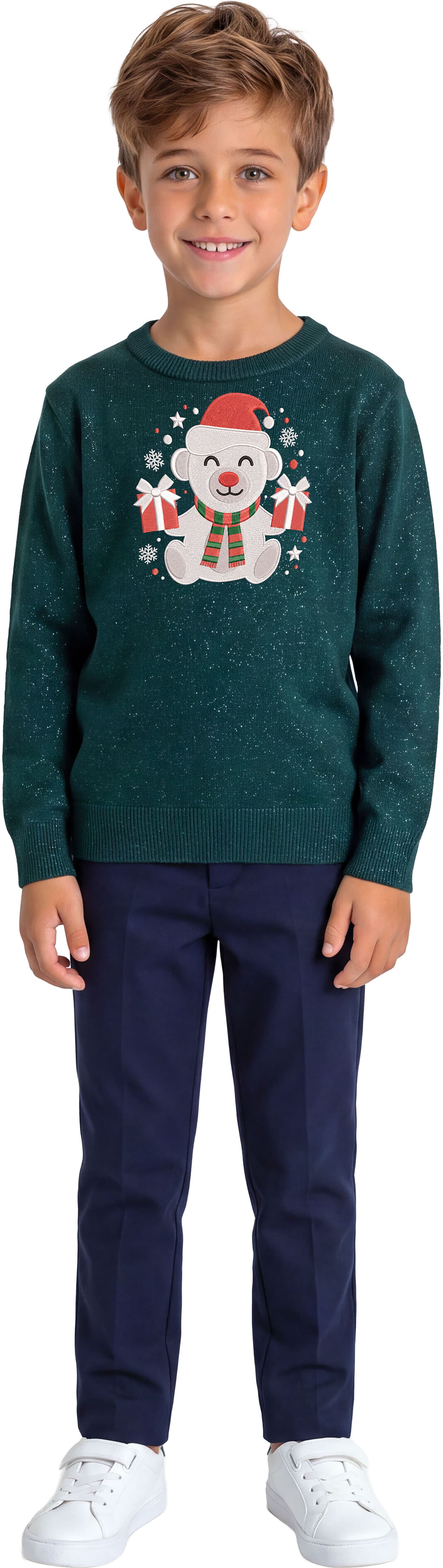 Sweater med isbjørn i glitter til børn