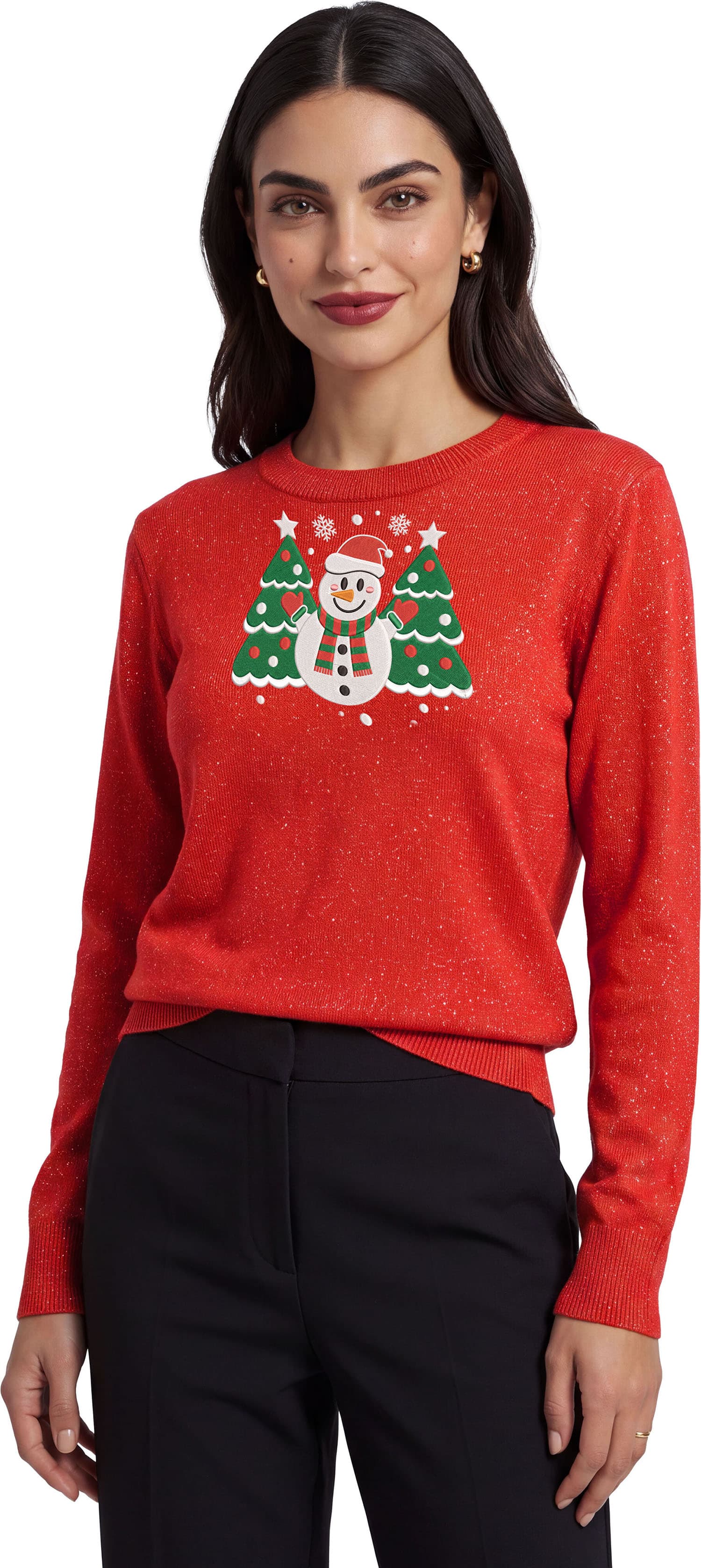 Sweater med snemand i glitter til damer