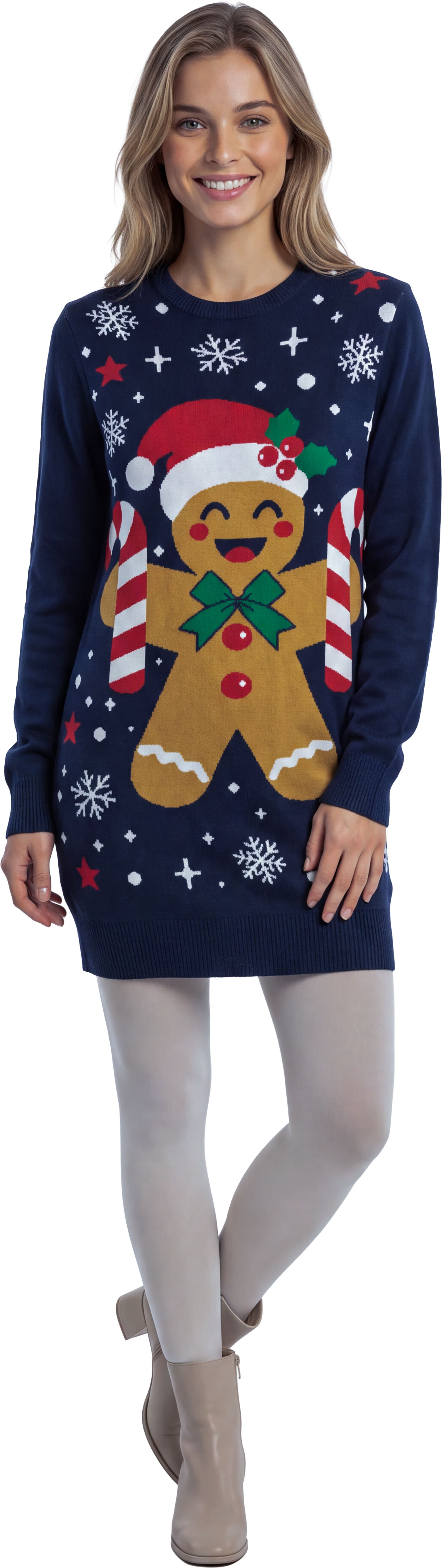 Lang sweater med honningkagemand til damer