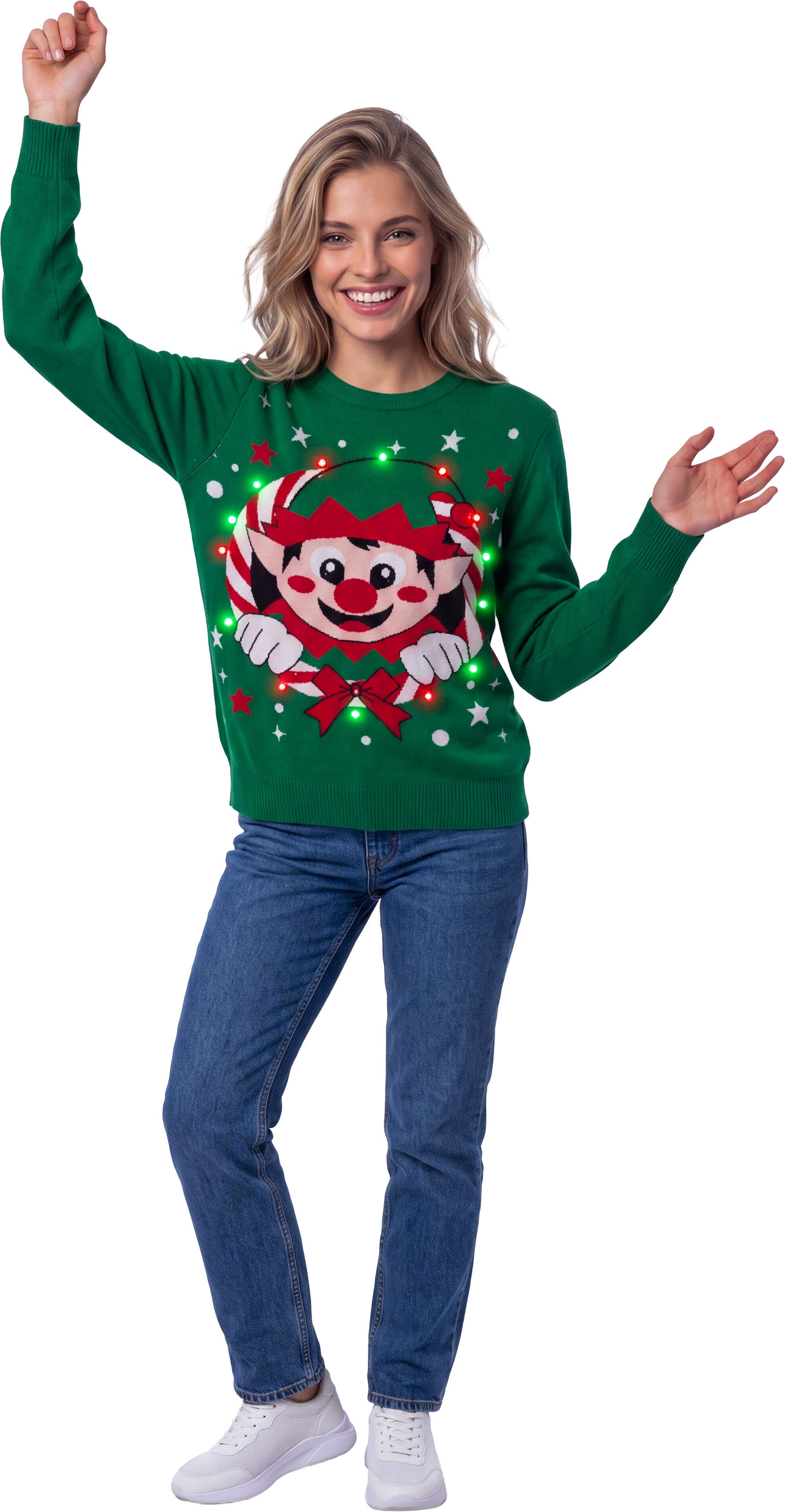 Sweater med nisse og 12 LED-lys til damer