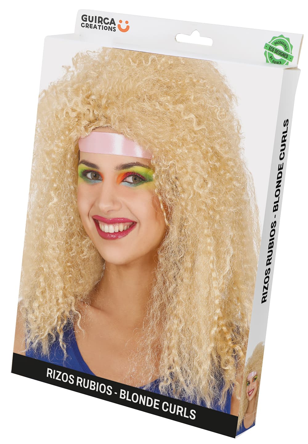 Lang krøllet blond paryk (i æske)