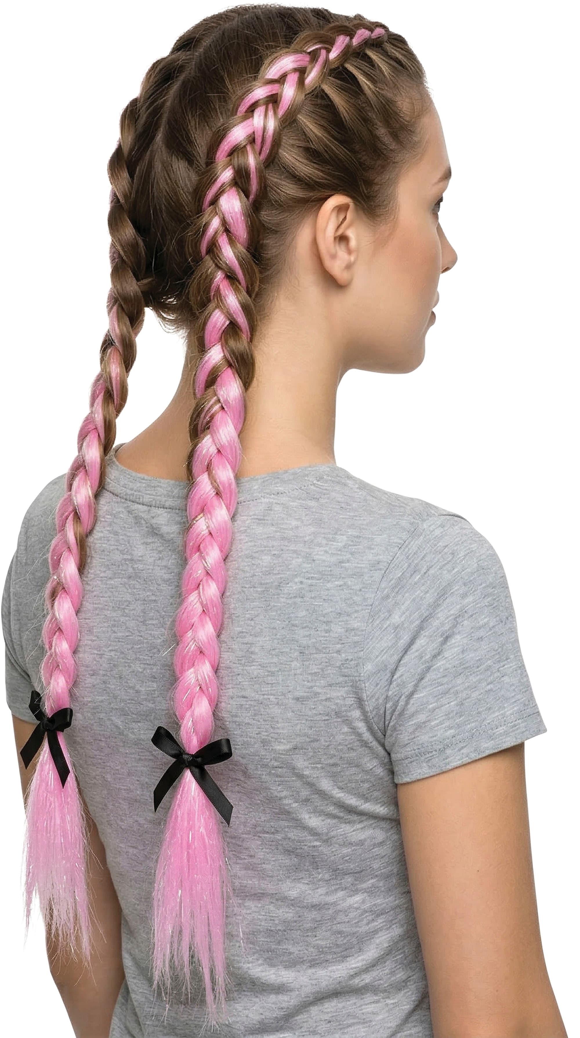 Hårextension med sølvlametta, pink, 70 cm