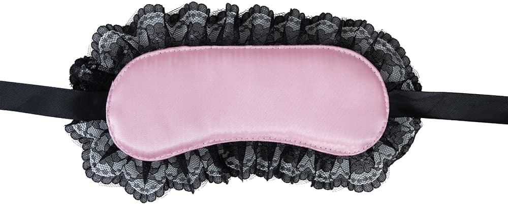 Lyserød maske med sort blonde