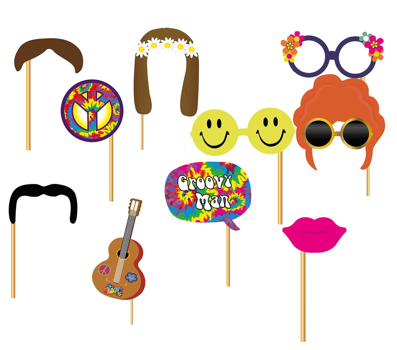 Hippie-photocall-sæt, 12 stk.