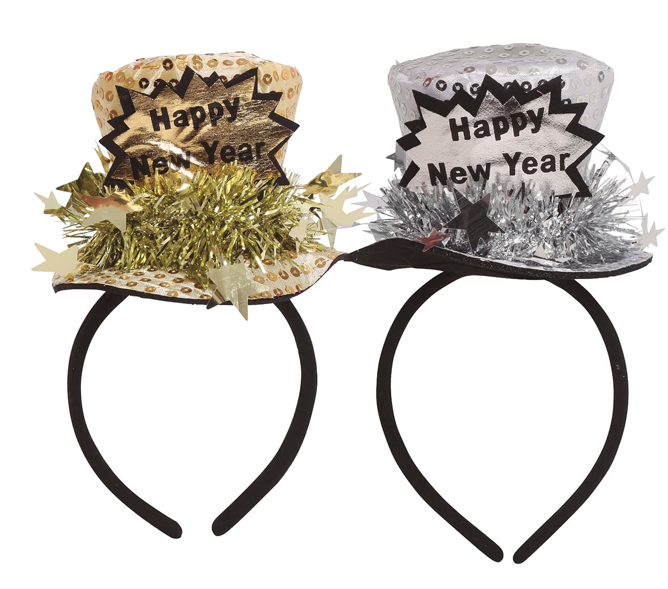 Høj hat "Happy New Year" i guld og sølv